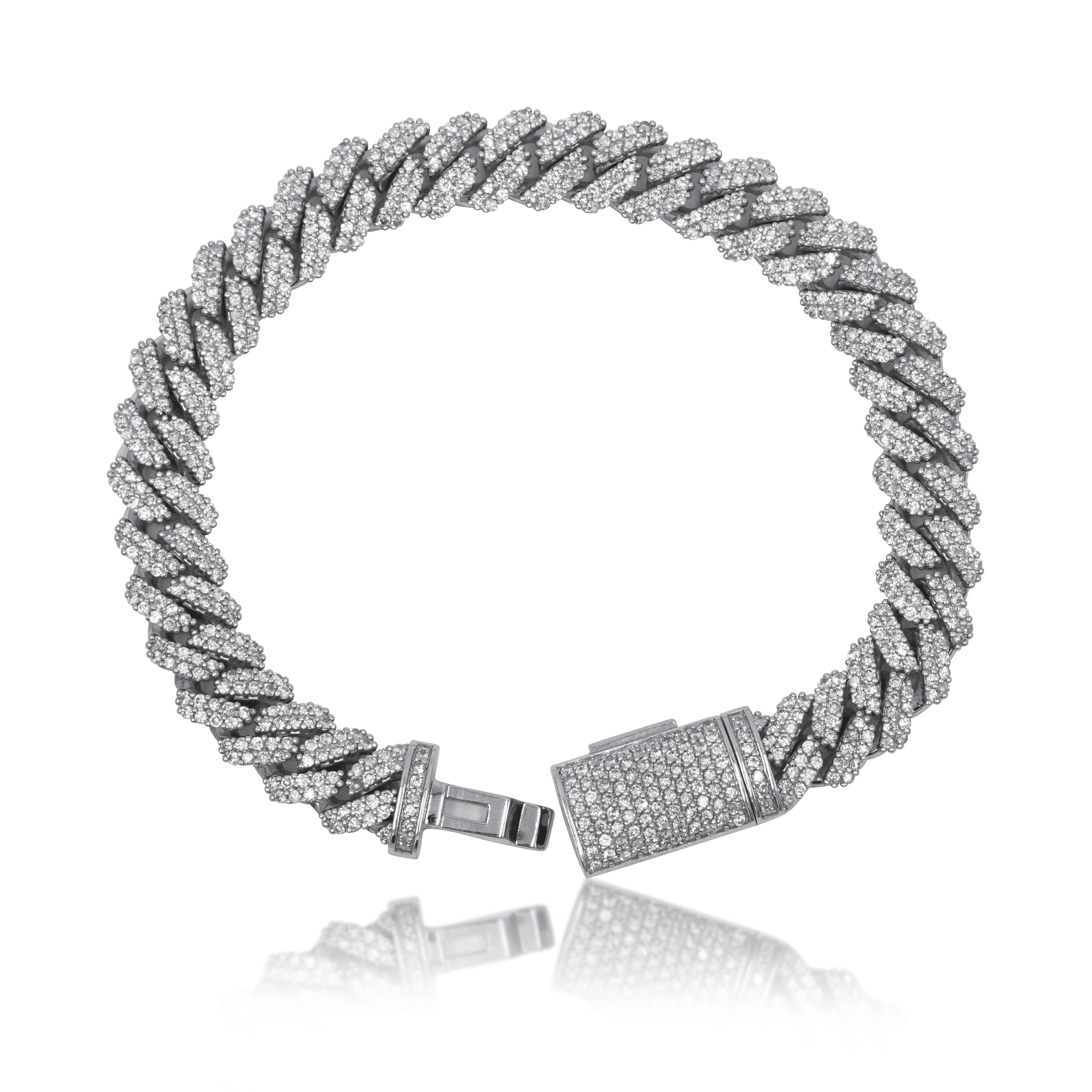 14K White Gold 10mm Round Diamond Cuban Link Bracelet 7.0ct - Image 6
