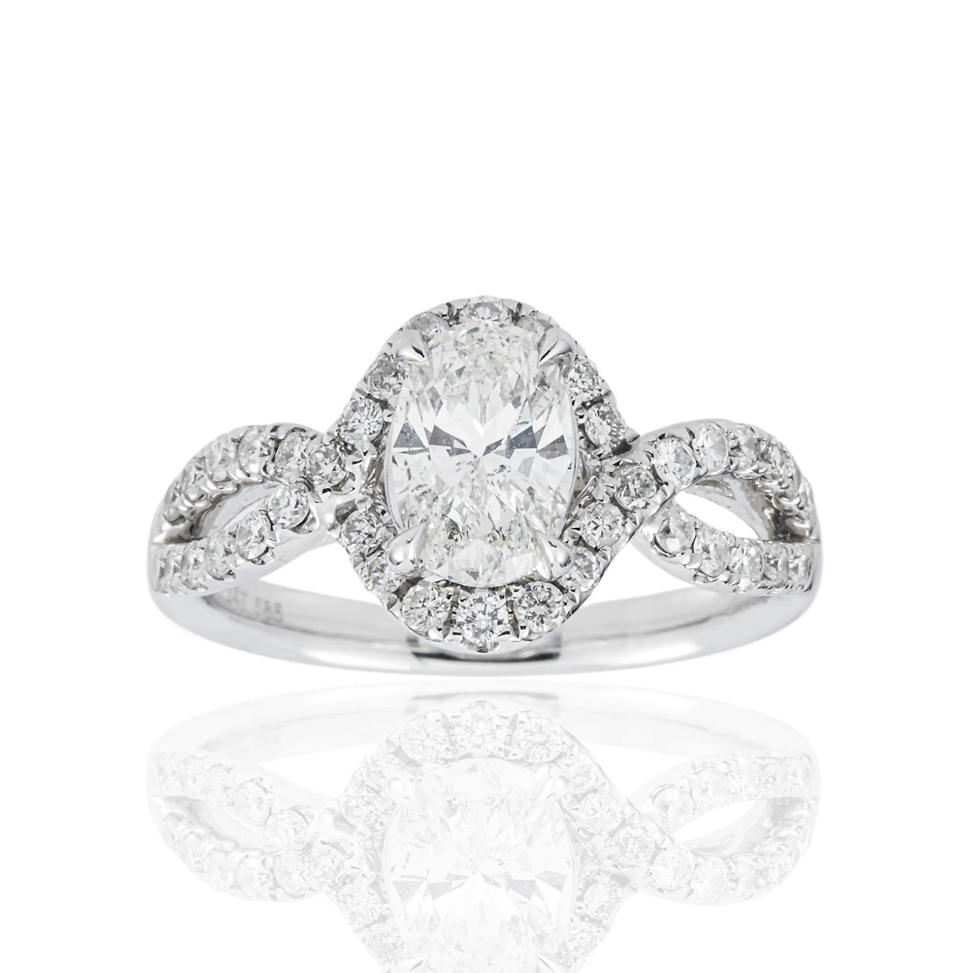 14K White Gold 1.01ct Oval Cut Diamond Engagement Ring 1.50ctw