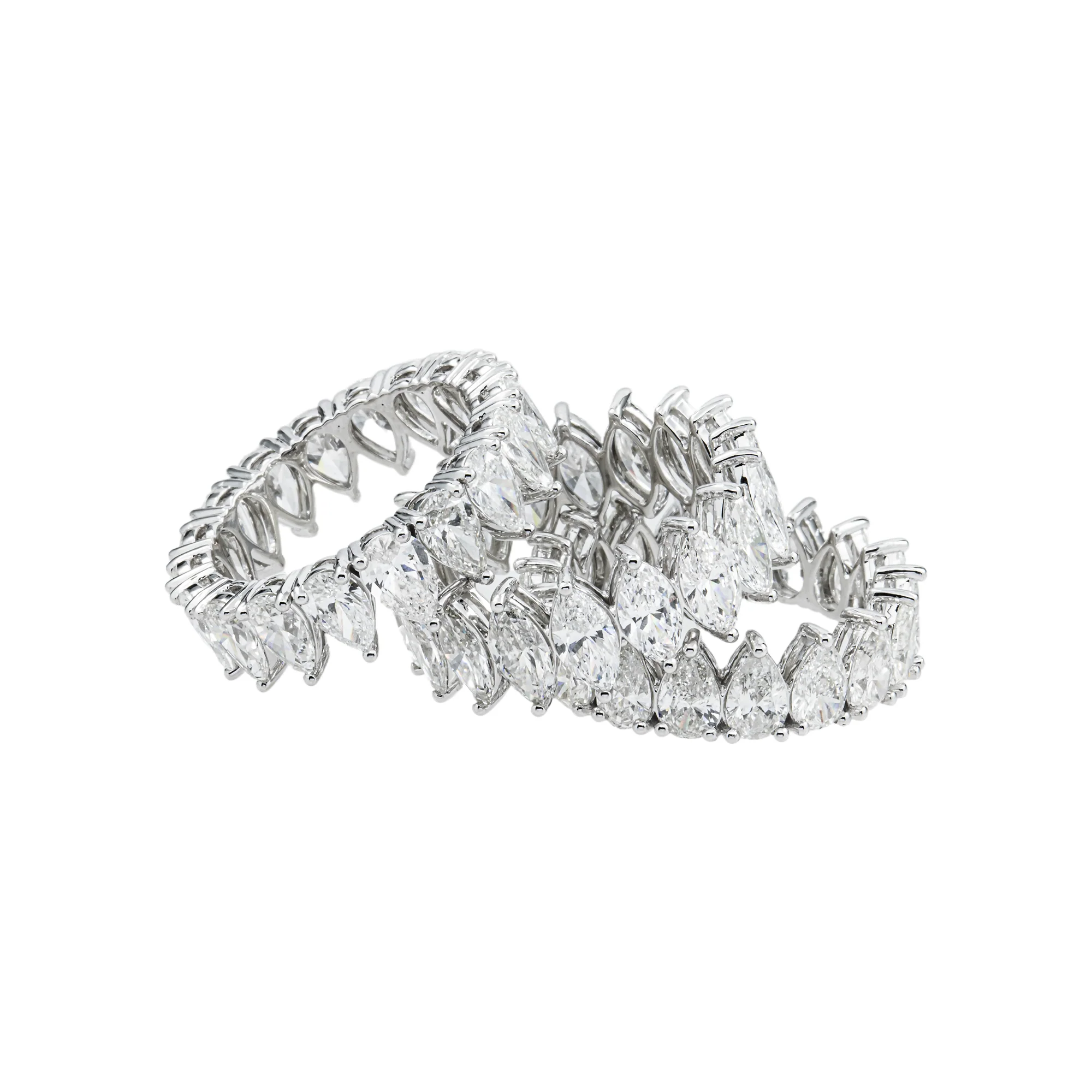 14K White Gold Marquise & Pear Diamond Stackable Eternity Rings 22.35ct (3 Piece Set) - Image 2