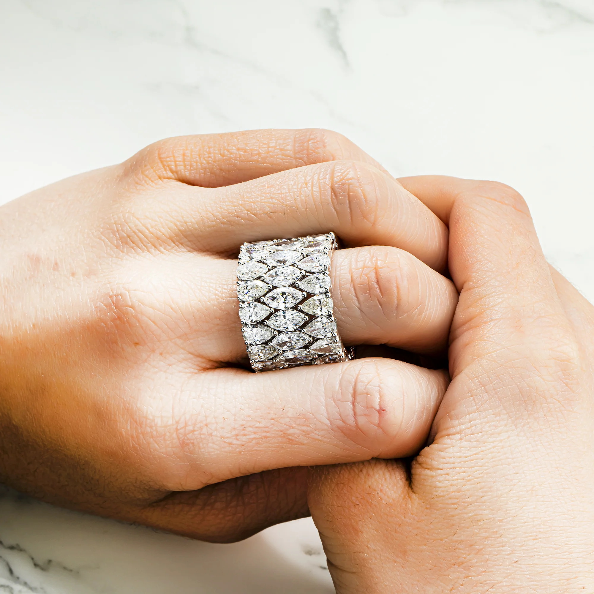 14K White Gold Marquise & Pear Diamond Stackable Eternity Rings 22.35ct (3 Piece Set) - Image 3
