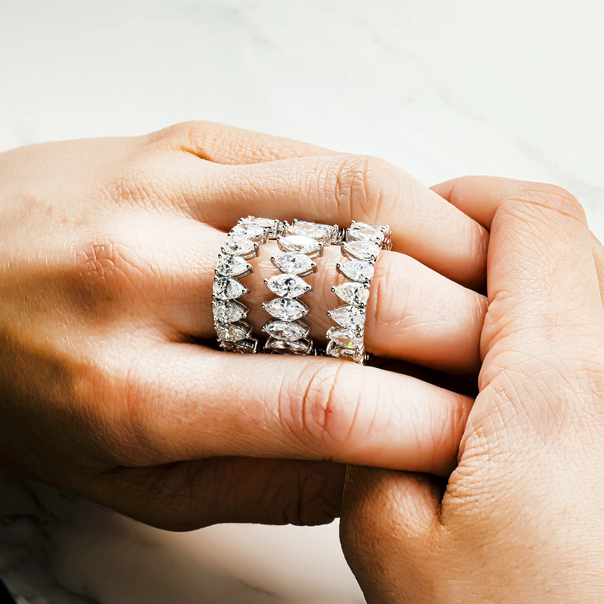 14K White Gold Marquise & Pear Diamond Stackable Eternity Rings 22.35ct (3 Piece Set) - Image 4