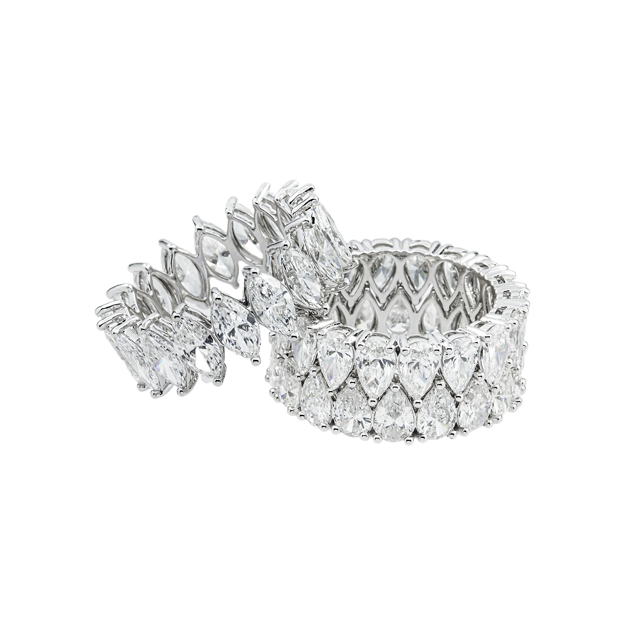 14K White Gold Marquise & Pear Diamond Stackable Eternity Rings 22.35ct (3 Piece Set) - Image 5