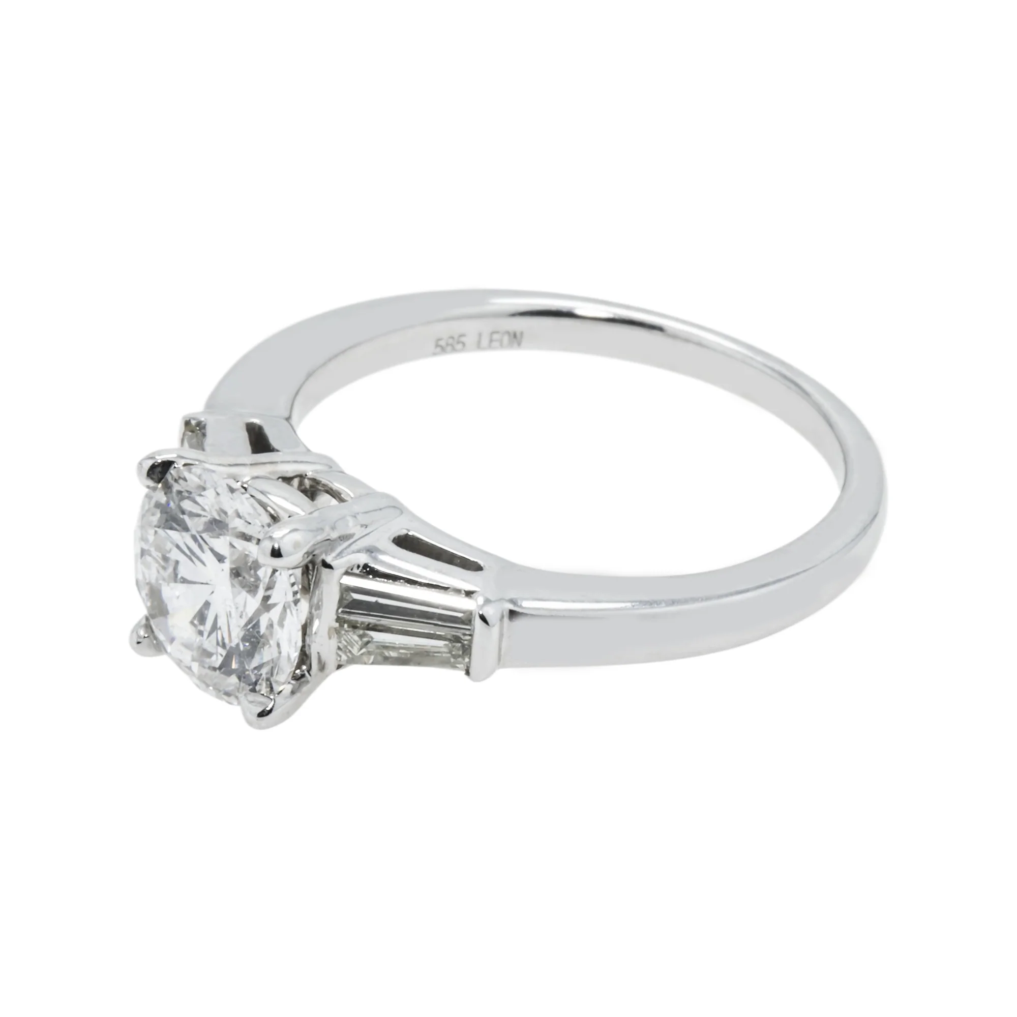 14K White Gold 1.57ct Round Cut Triple Diamond Engagement Ring 1.93ctw - Image 5