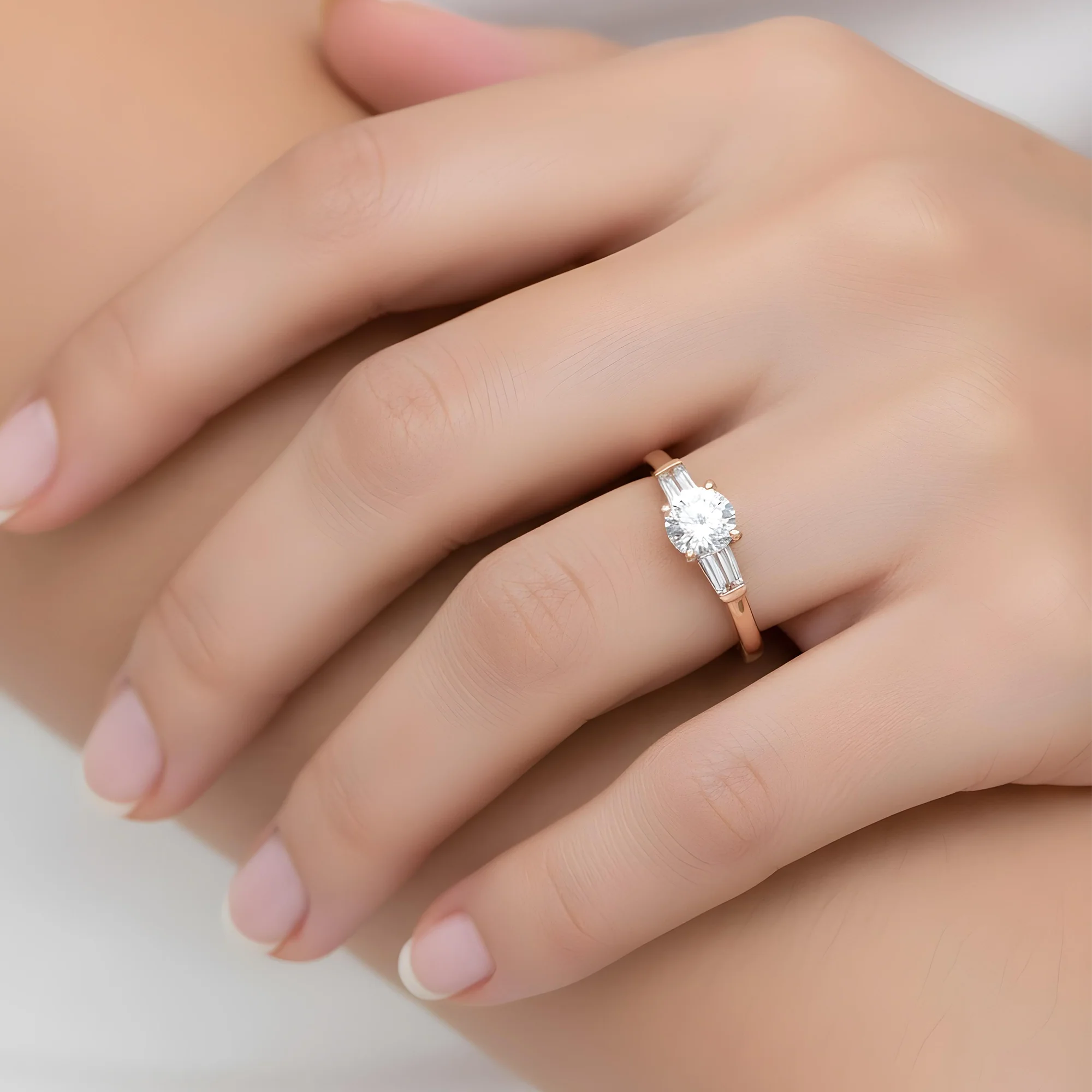 14K White Gold 1.57ct Round Cut Triple Diamond Engagement Ring 1.93ctw - Image 9