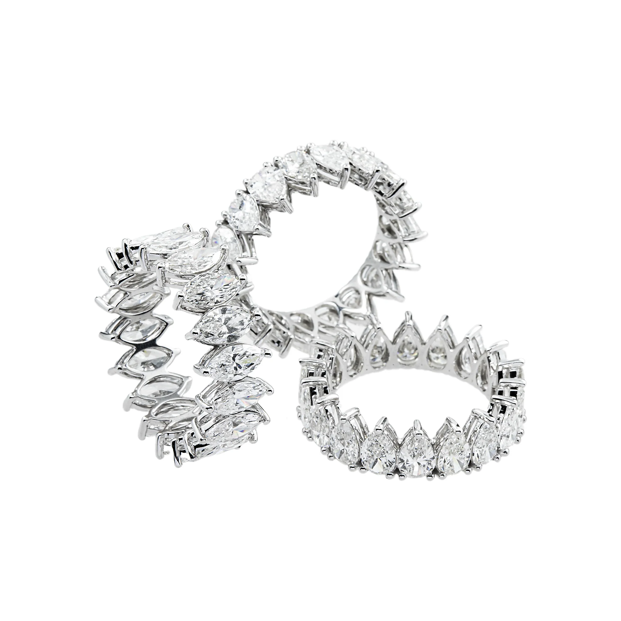 14K White Gold Marquise & Pear Diamond Stackable Eternity Rings 22.35ct (3 Piece Set) - Image 7