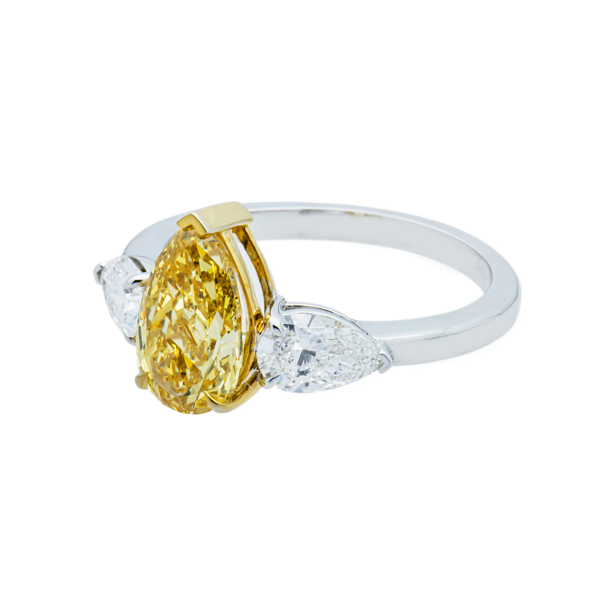 14K White Gold 1.82ct Pear Fancy Yellow & White Diamond Ring 2.69ctw - Image 3