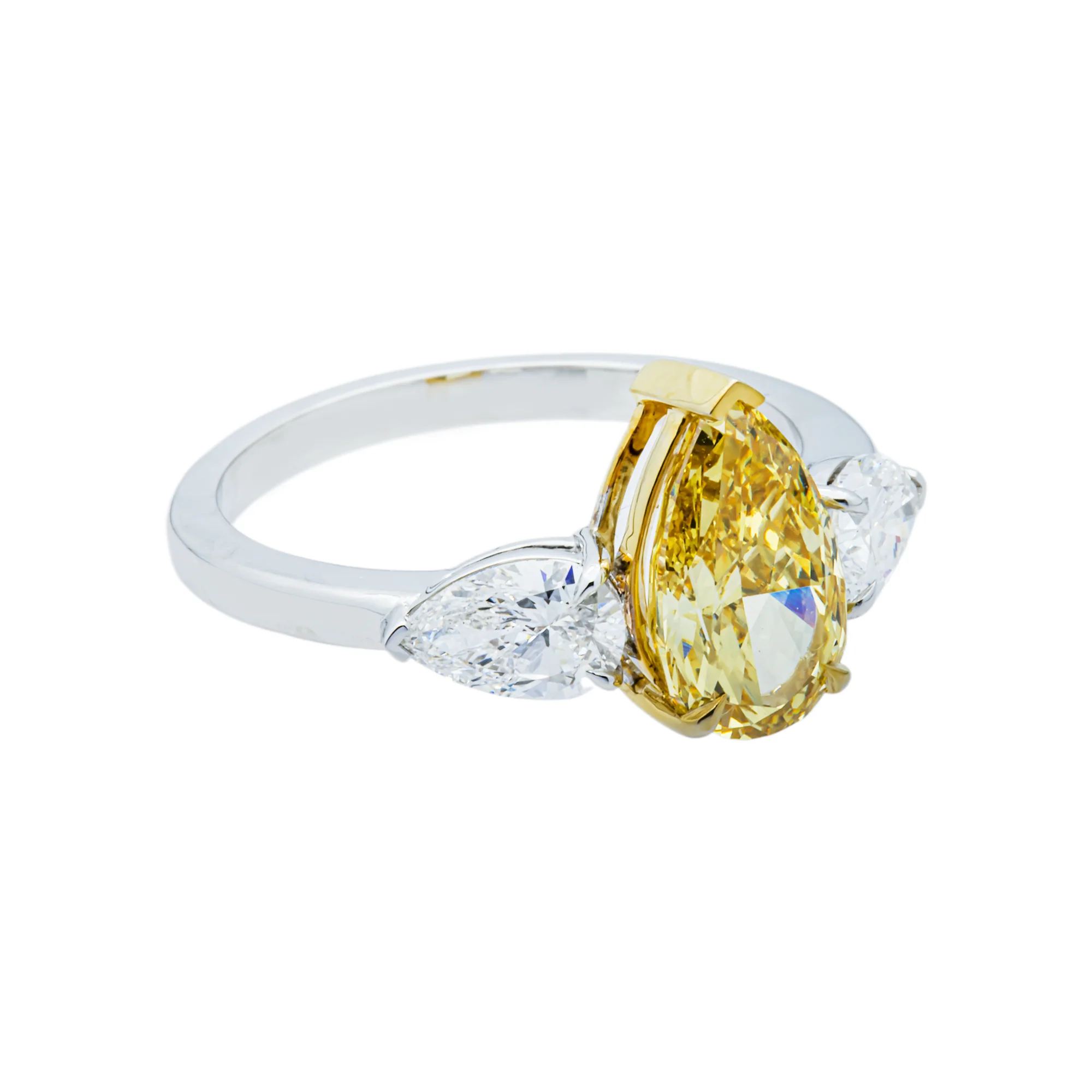 14K White Gold 1.82ct Pear Fancy Yellow & White Diamond Ring 2.69ctw - Image 4