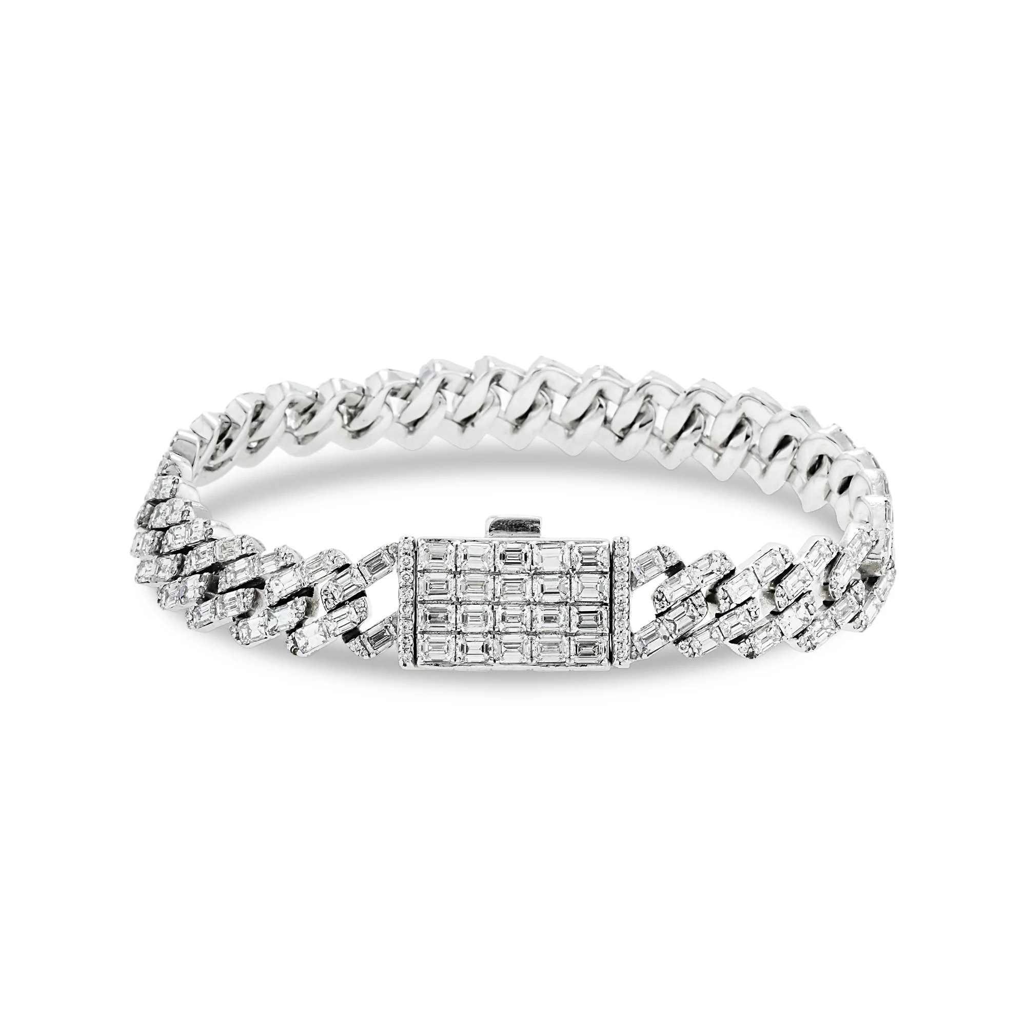 14K White Gold 10mm Emerald Cut Diamond Cuban Link Bracelet 17.07ct - Image 3
