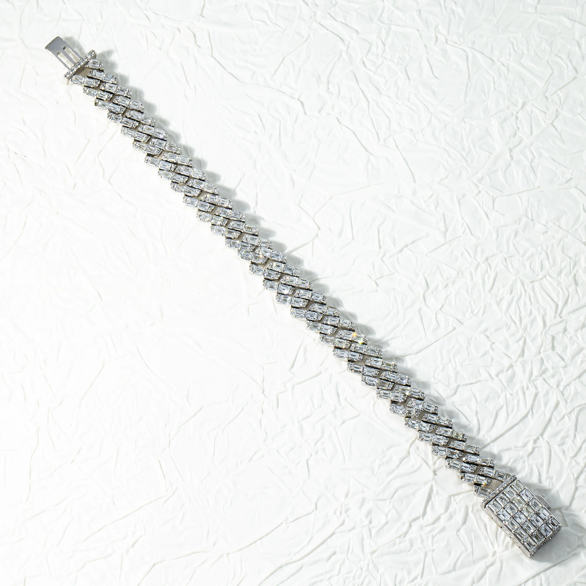 14K White Gold 10mm Emerald Cut Diamond Cuban Link Bracelet 17.07ct - Image 4