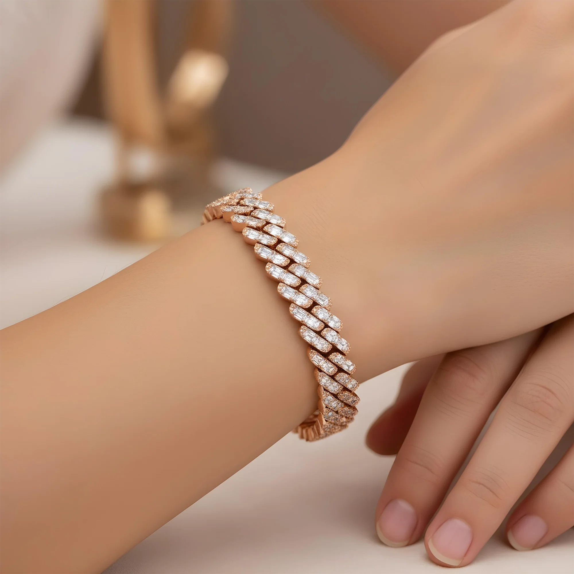 14K White Gold 10mm Emerald Cut Diamond Cuban Link Bracelet 17.07ct - Image 8