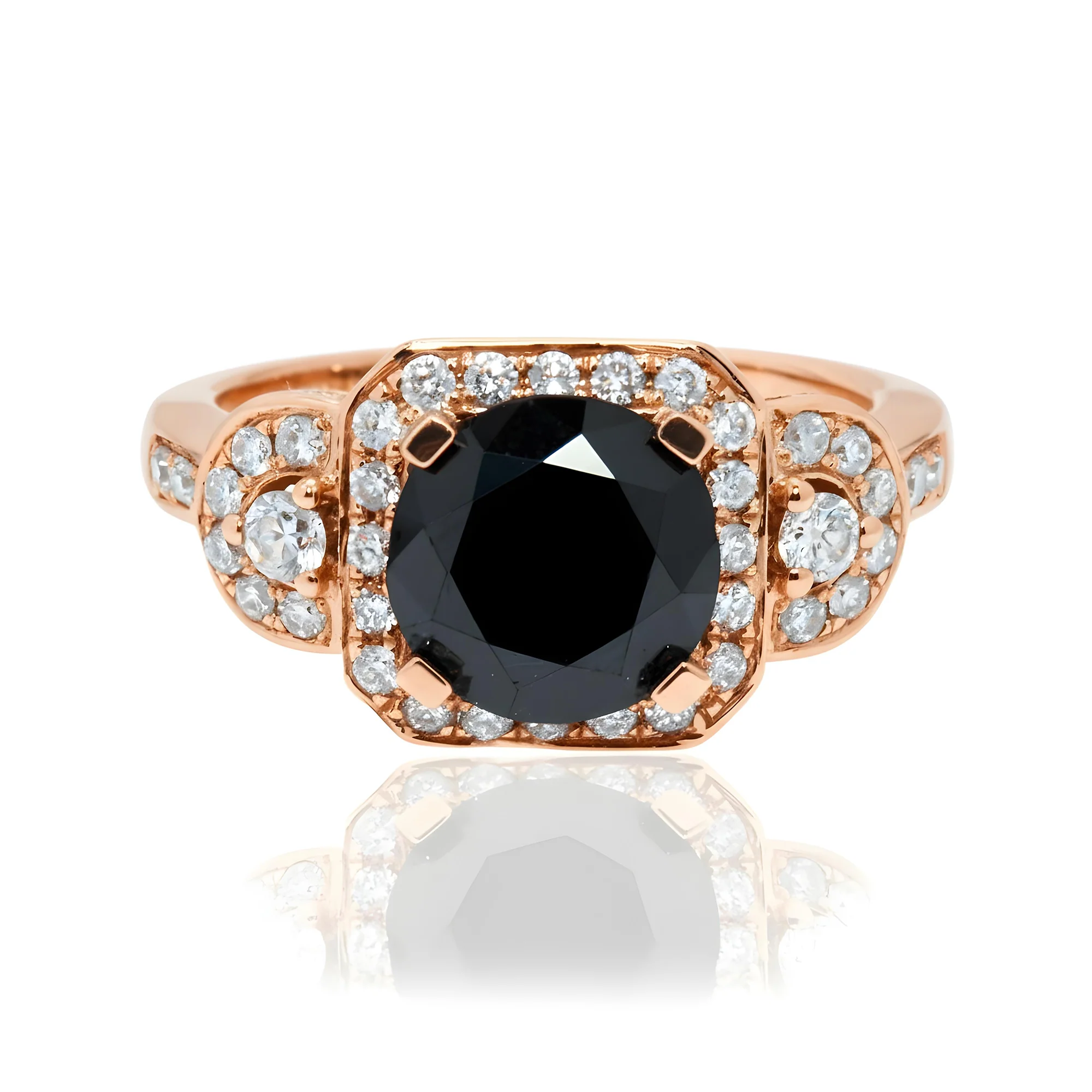 14K White Gold 2.82ct Round Cut Black Diamond Ring 3.74ctw - Image 8