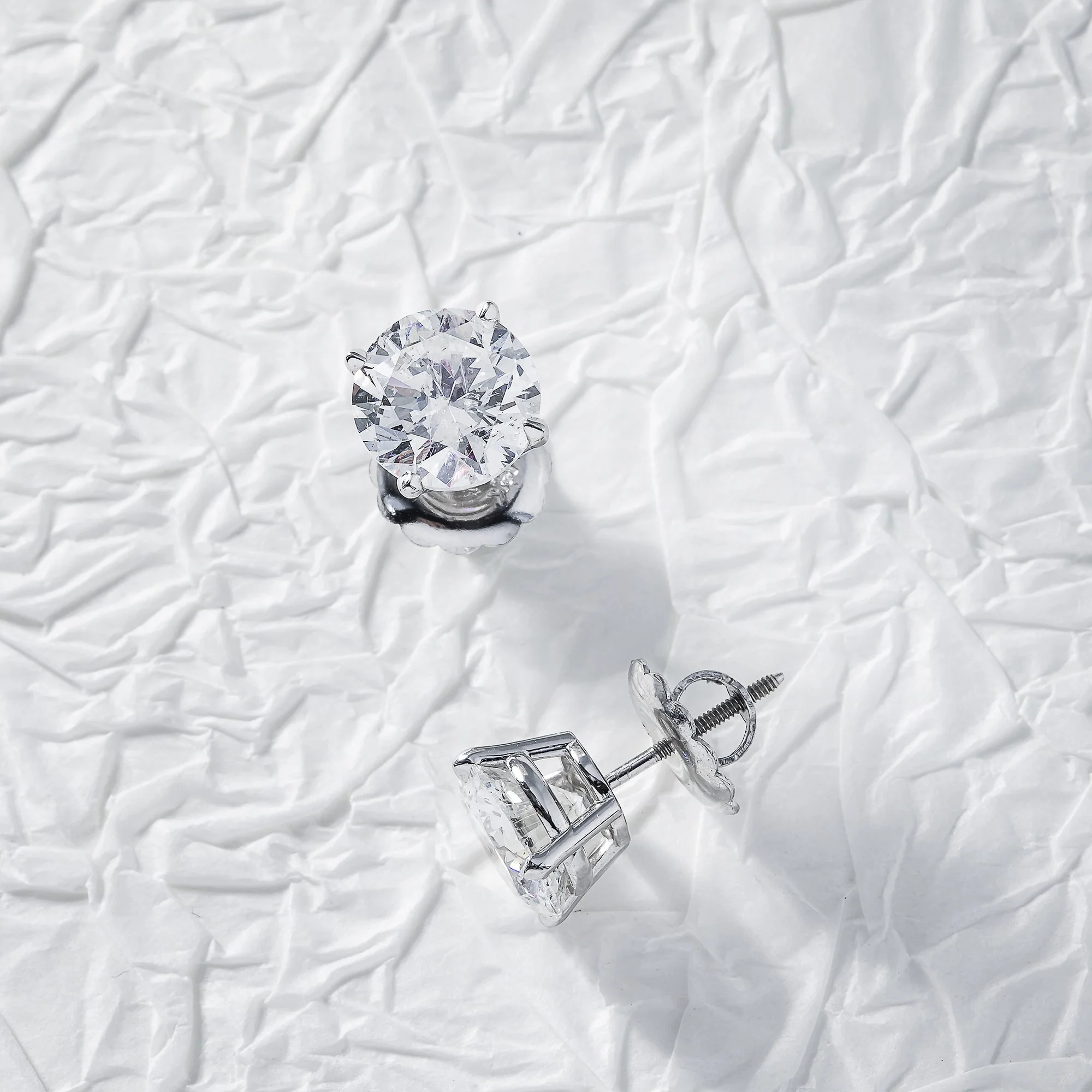 14K White Gold 2ct Each Solitaire Round Diamond Stud Earrings 4.0ctw - Image 3