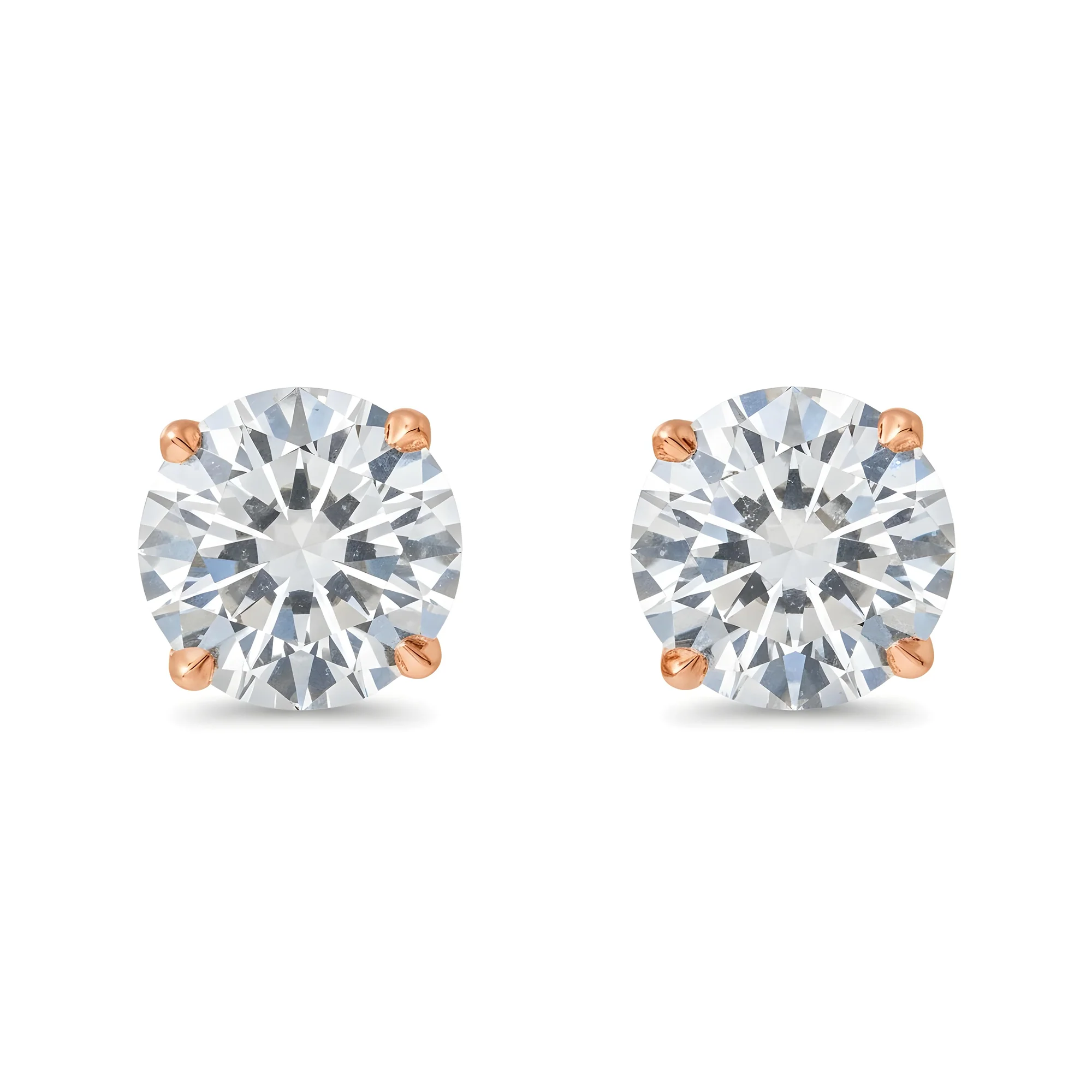 14K White Gold 2ct Each Solitaire Round Diamond Stud Earrings 4.0ctw - Image 8