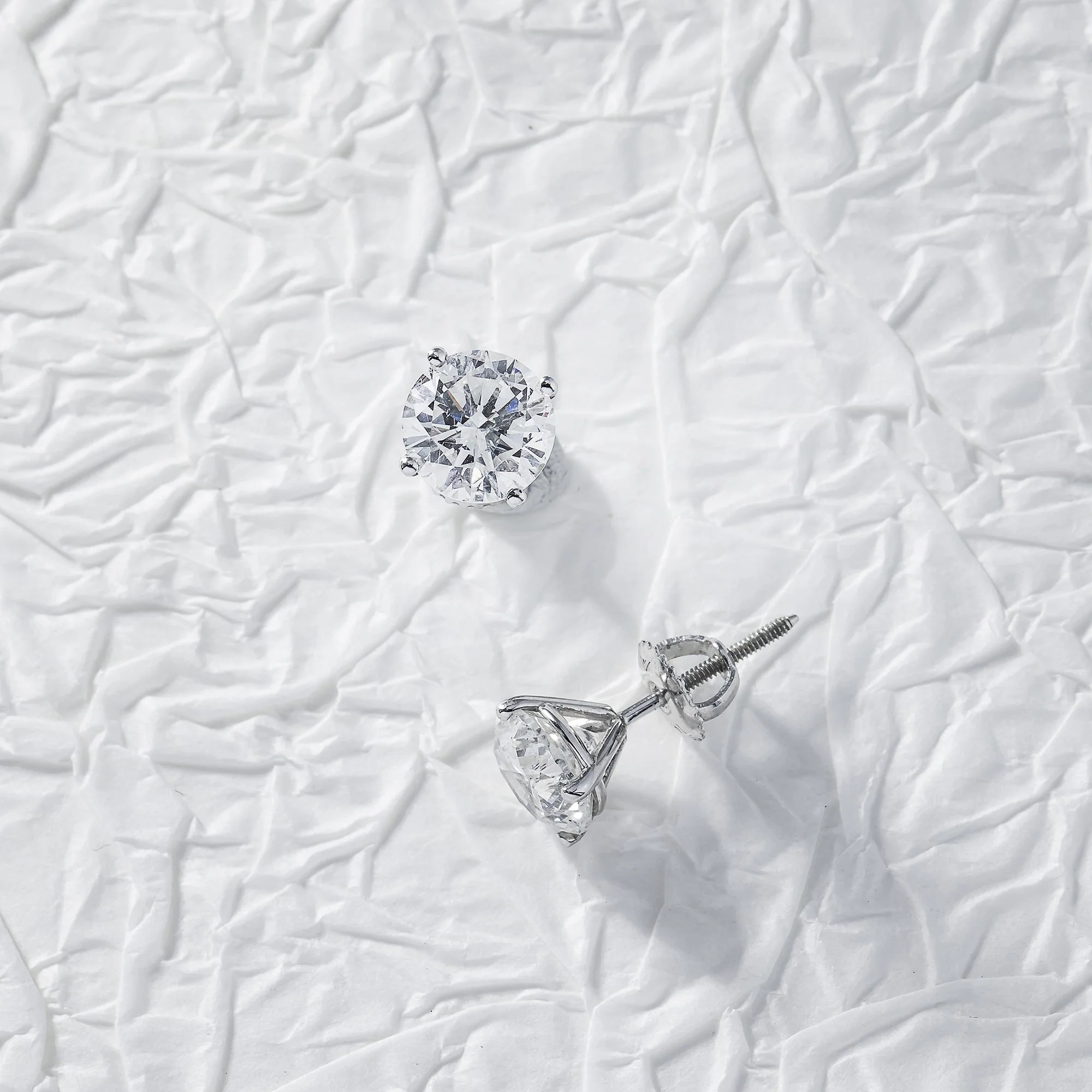 14K White Gold 2ct Each Solitaire Round Diamond Stud Earrings 4.0ctw - Image 3