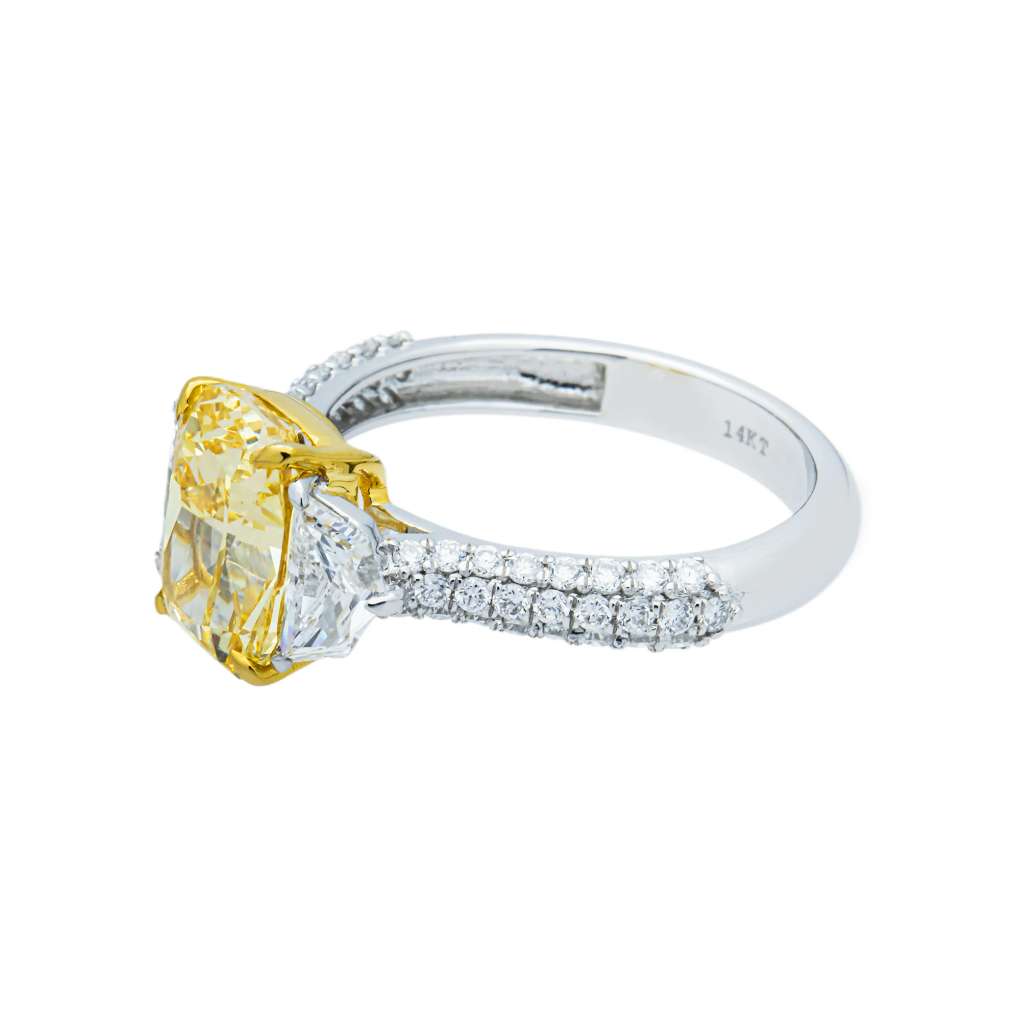 14K White Gold 3.04ct Radiant Fancy Yellow & White Diamond Ring 4.15ctw - Image 3