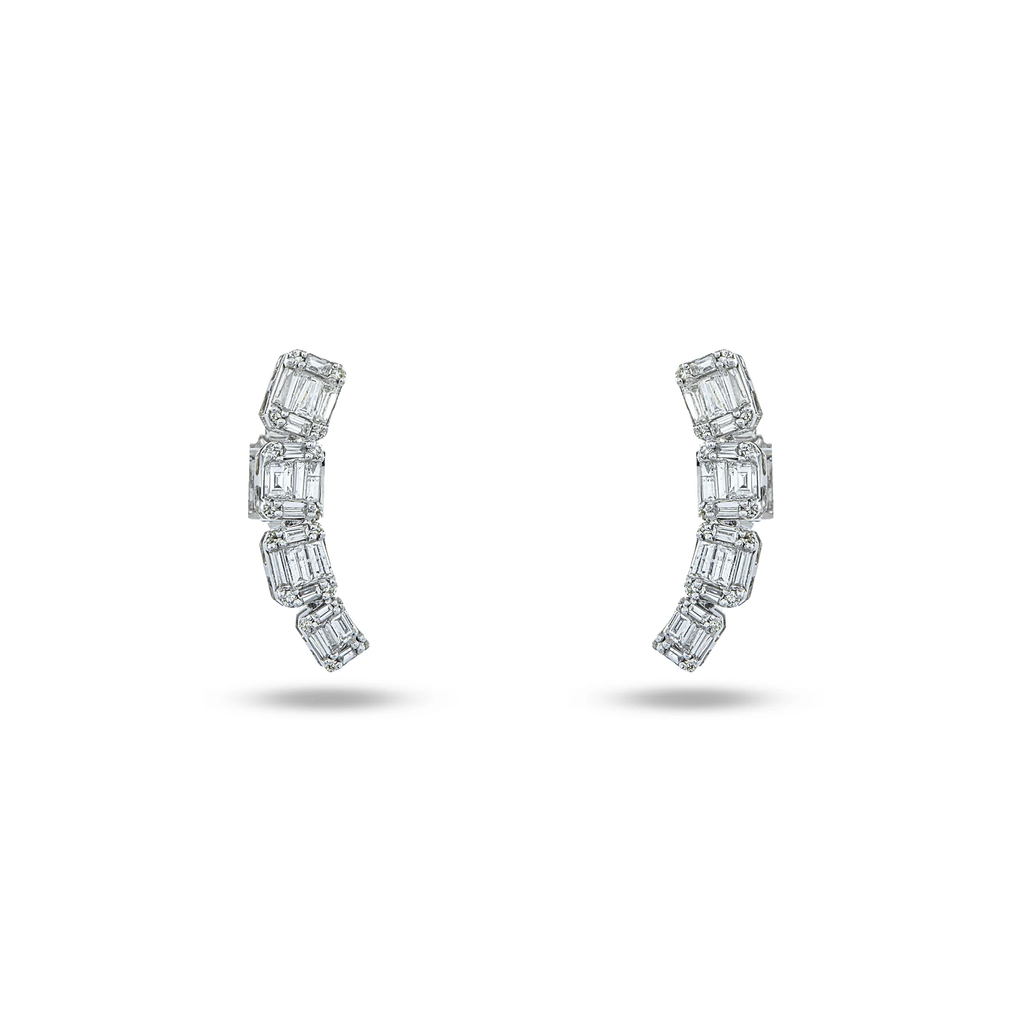 14K White Gold Four-Tiered Baguette Diamond Earrings 1.16ctw
