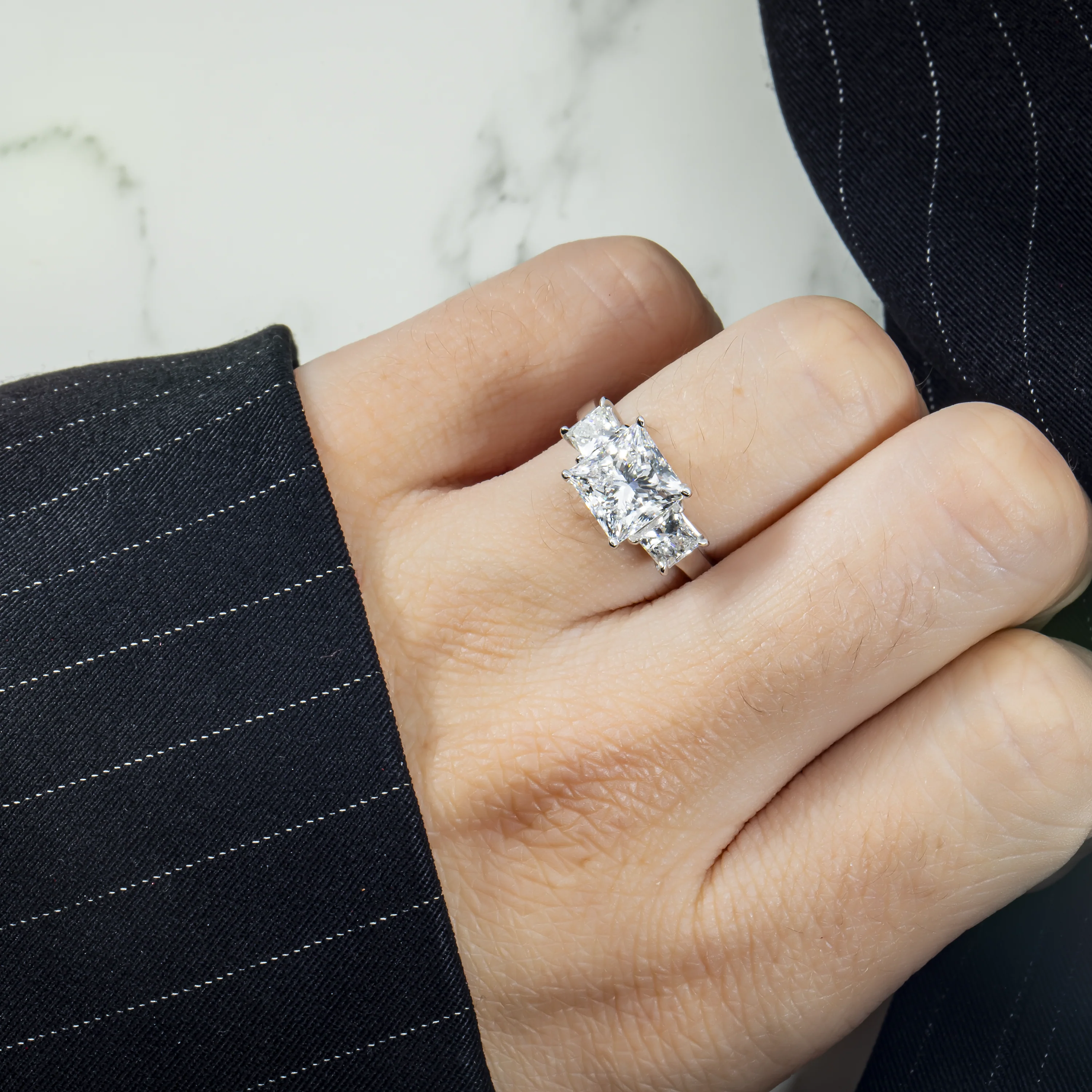 14K White Gold 3.10ct Princess Cut Diamond Engagement Ring 4.17ctw - Image 2