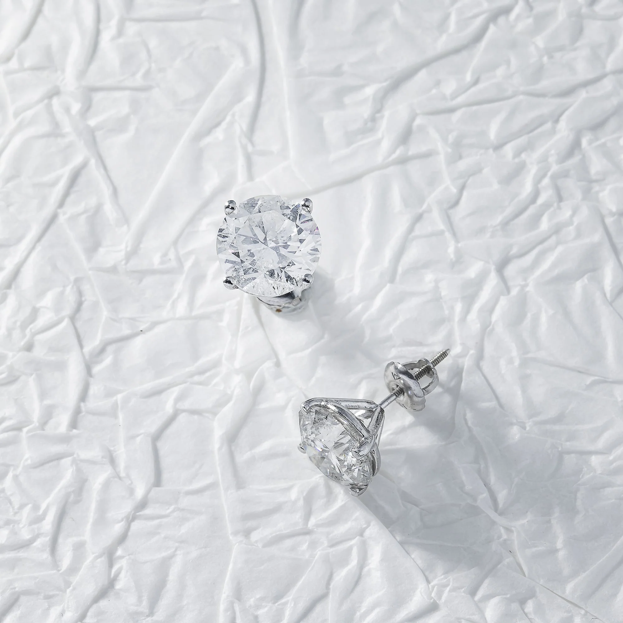 14K White Gold 3ct Each Solitaire Round Diamond Stud Earrings 6.45ctw - Image 3
