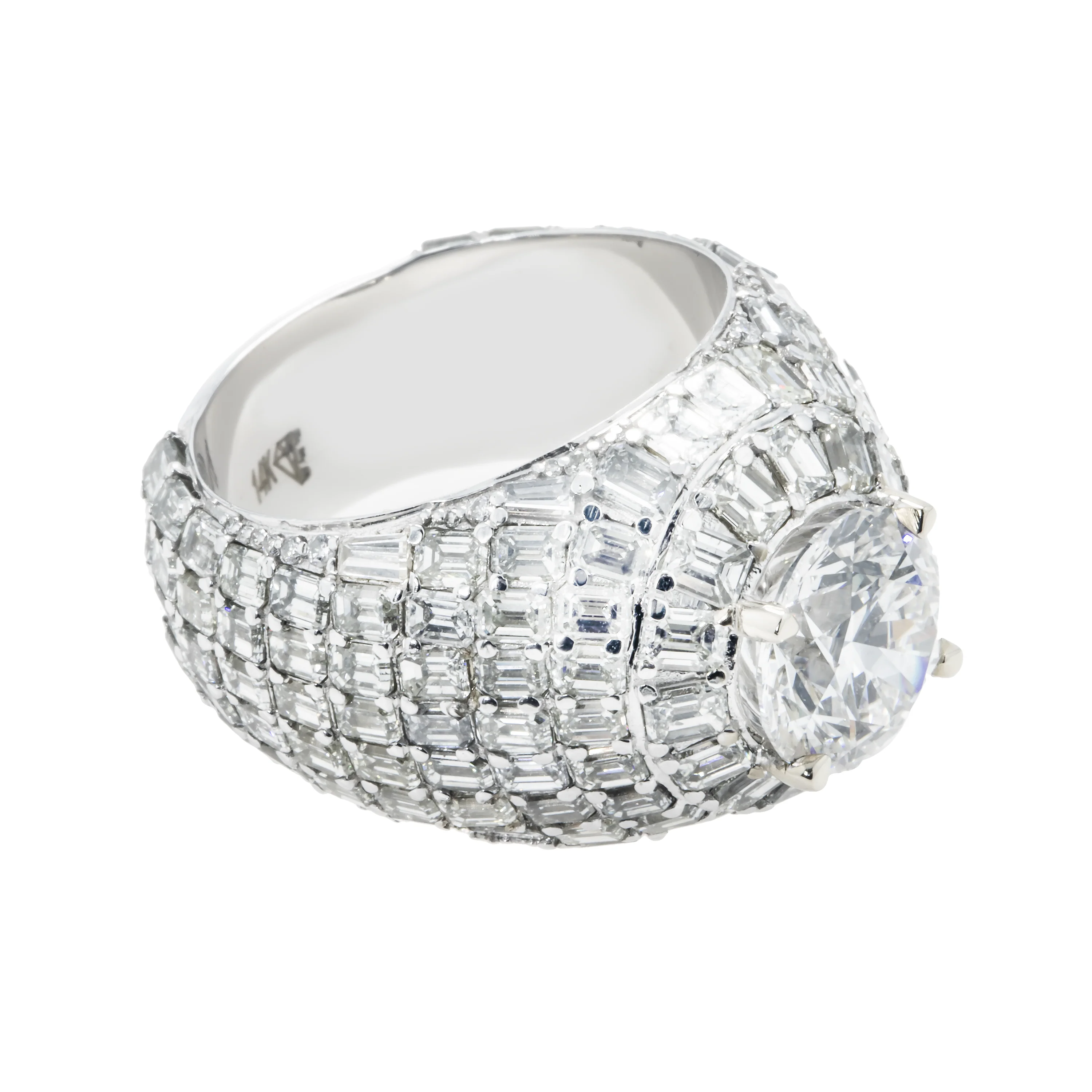14K White Gold 4.01ct Round & Baguette Diamond Chandelier Ring 16.26ctw - Image 4