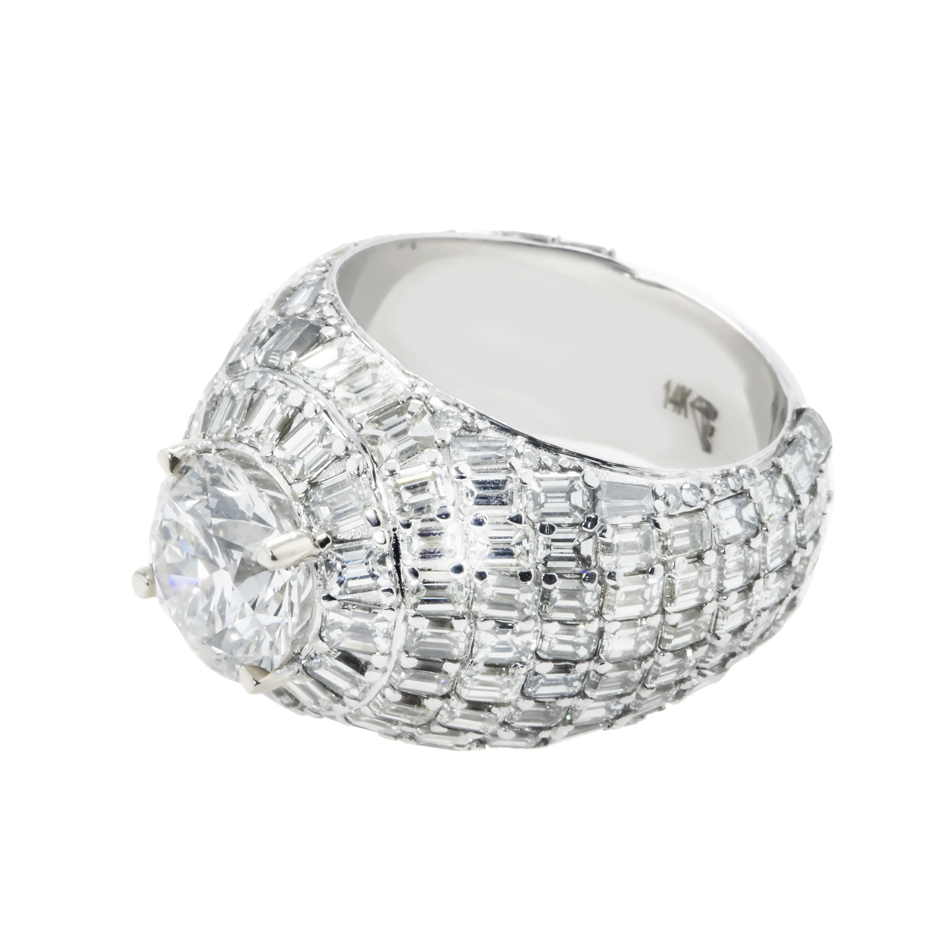 14K White Gold 4.01ct Round & Baguette Diamond Chandelier Ring 16.26ctw - Image 6
