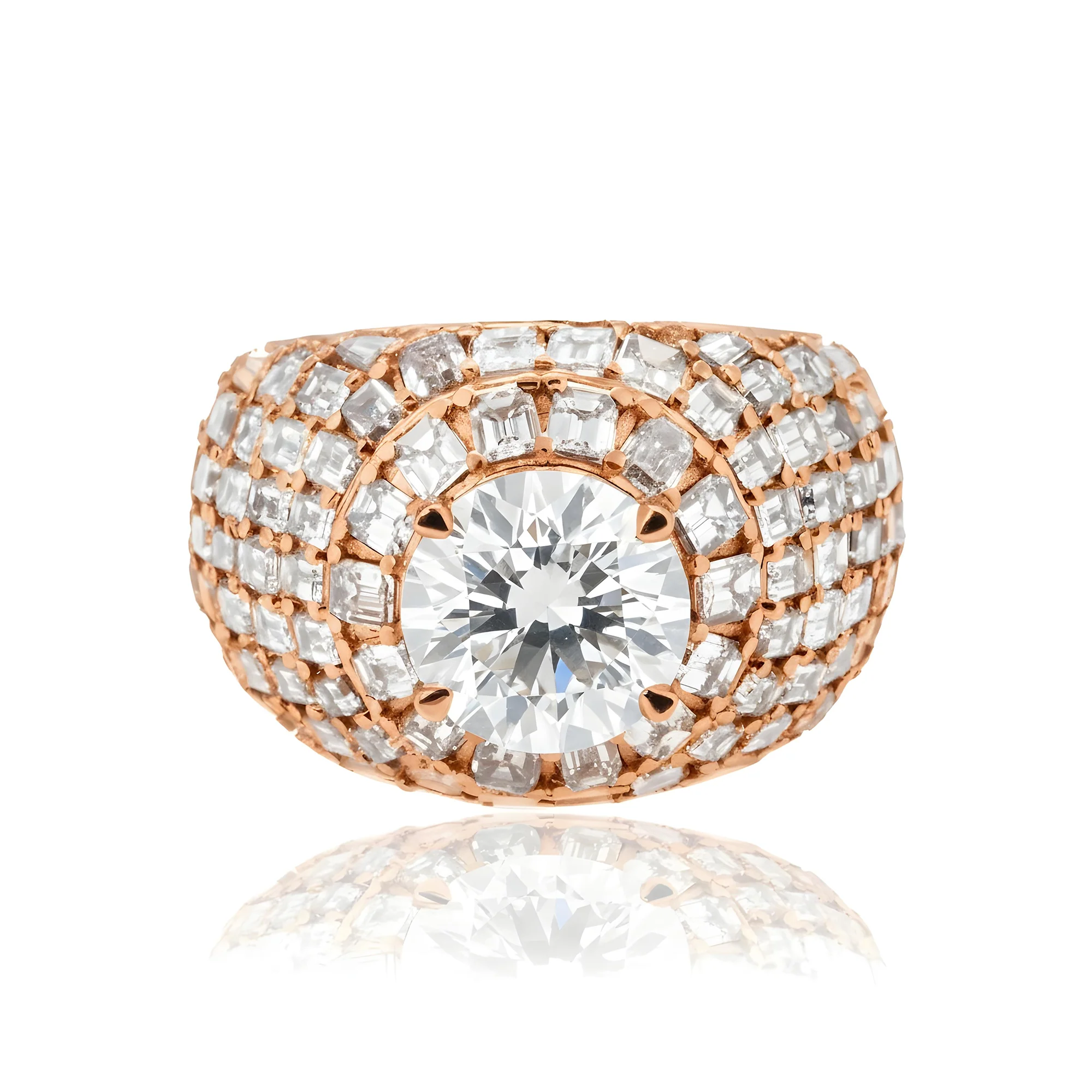 14K White Gold 4.01ct Round & Baguette Diamond Chandelier Ring 16.26ctw - Image 9