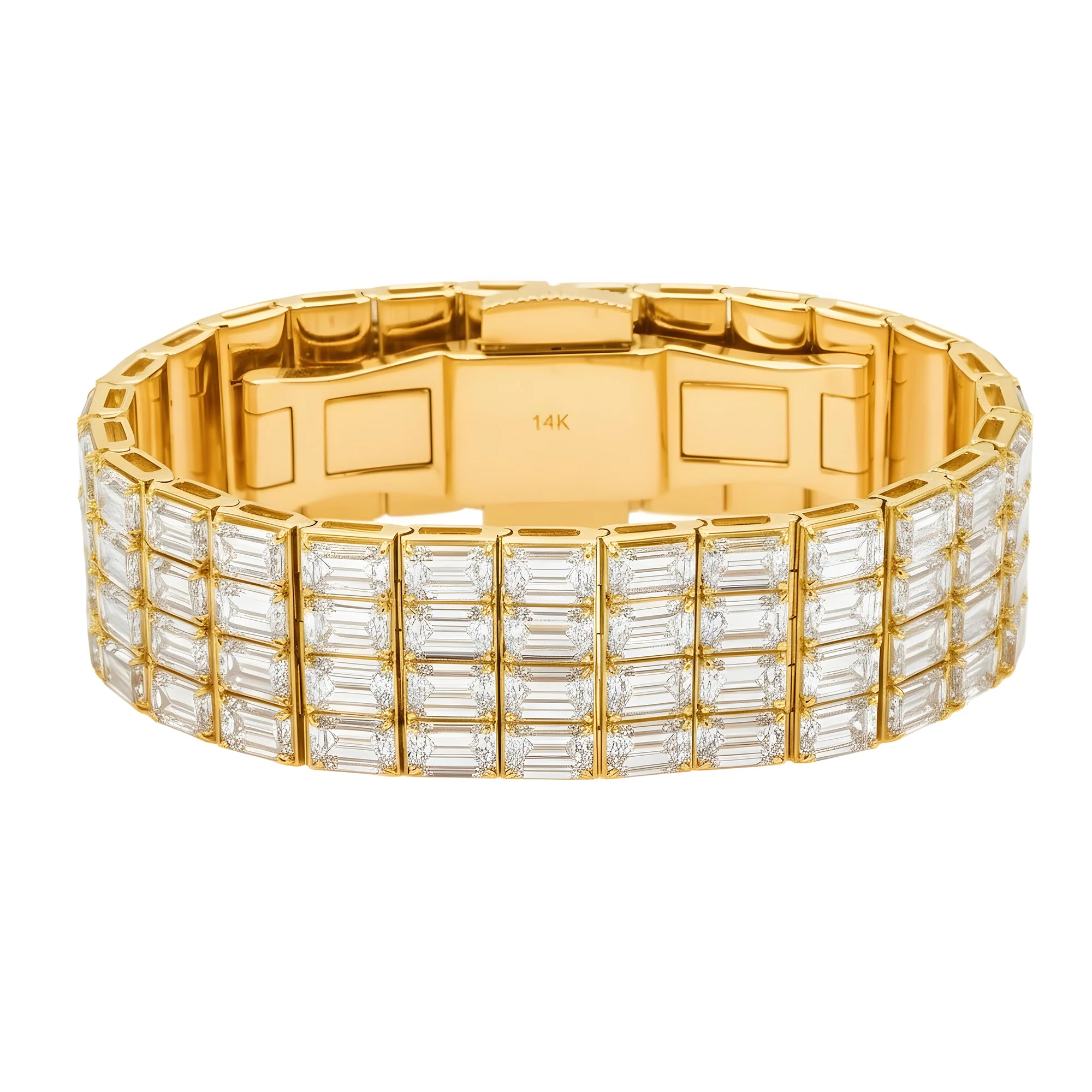 14K White Gold 4 Row Emerald Cut Diamond Bracelet 115.98ct - Image 4