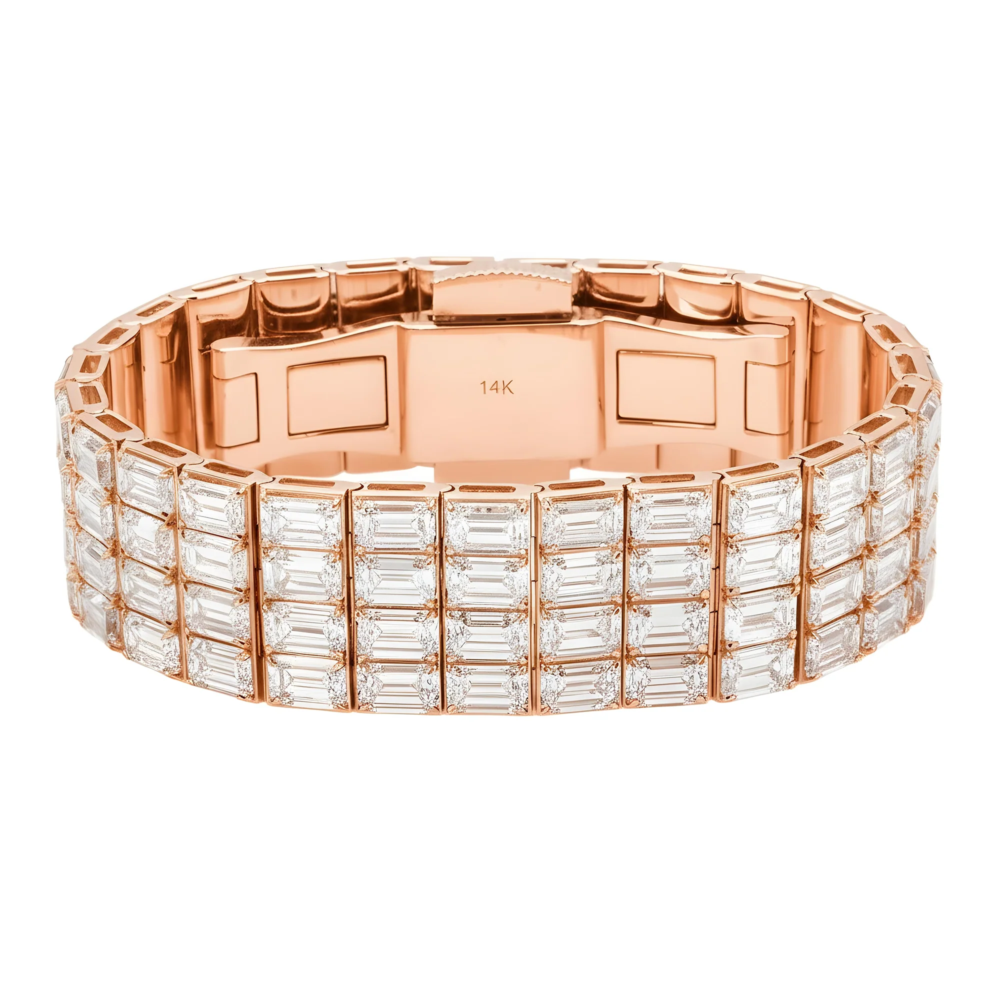 14K White Gold 4 Row Emerald Cut Diamond Bracelet 115.98ct - Image 6