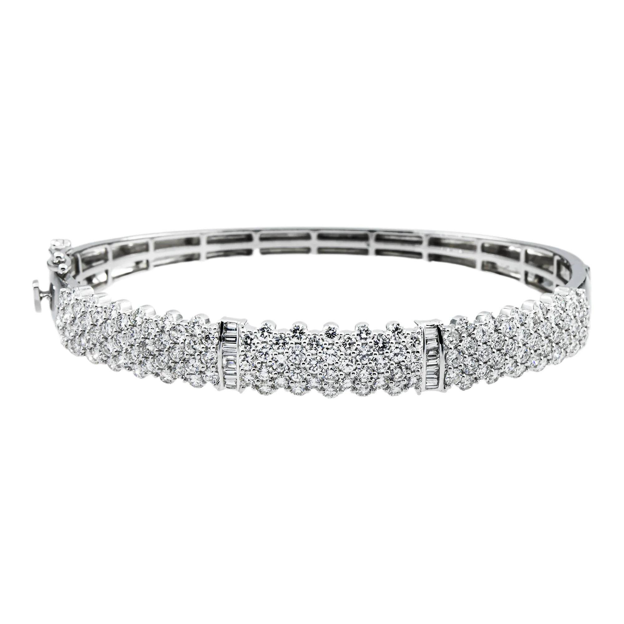 14K White Gold 4 Row Pave Set Round Diamond Bangle Bracelet 4.0ct