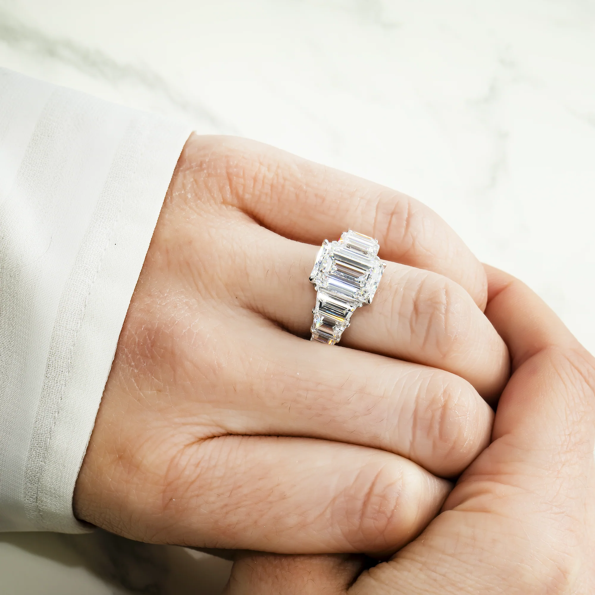 14K White Gold 5.01ct Emerald Cut Diamond Engagement Ring 10.26ctw - Image 2