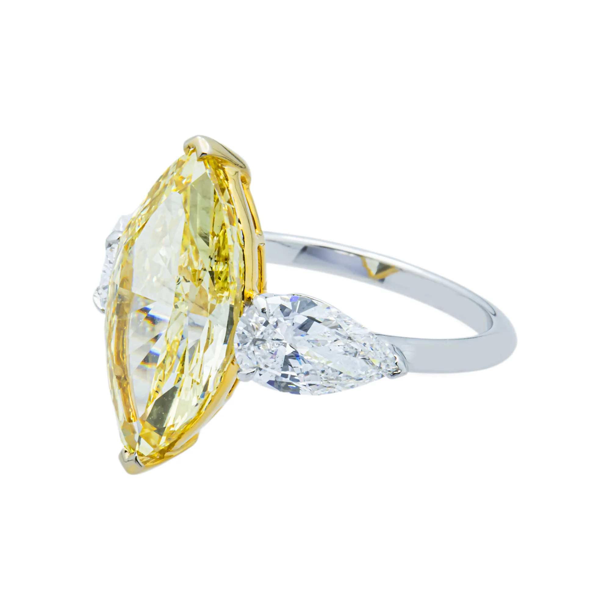 14K White Gold 5.36ct Marquise Fancy Yellow & Pear White Diamond Ring 6.80ctw - Image 3