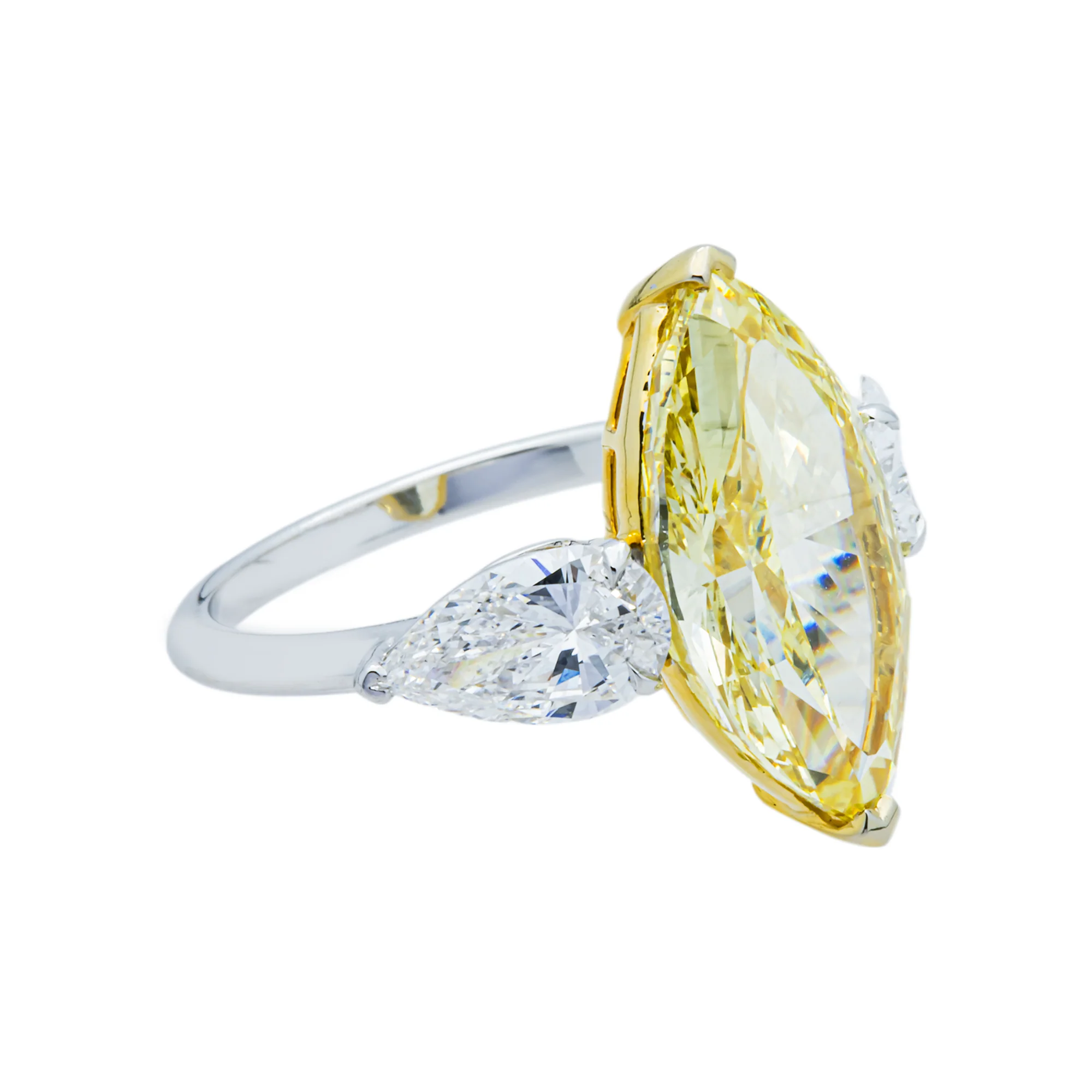 14K White Gold 5.36ct Marquise Fancy Yellow & Pear White Diamond Ring 6.80ctw - Image 4