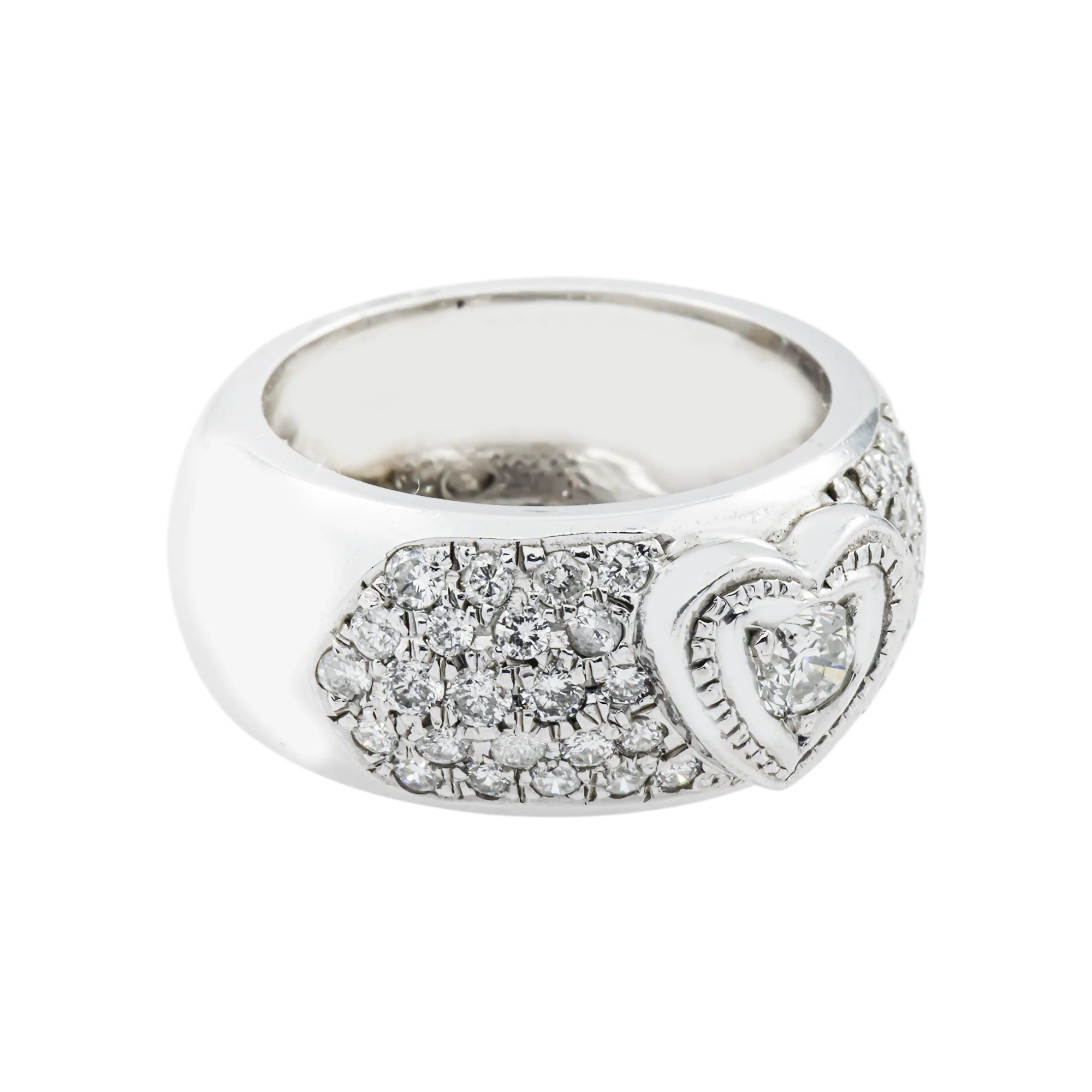 14K White Gold 5 Row Pave Set Heart Shaped Diamond Round Ring 1.14ct - Image 3