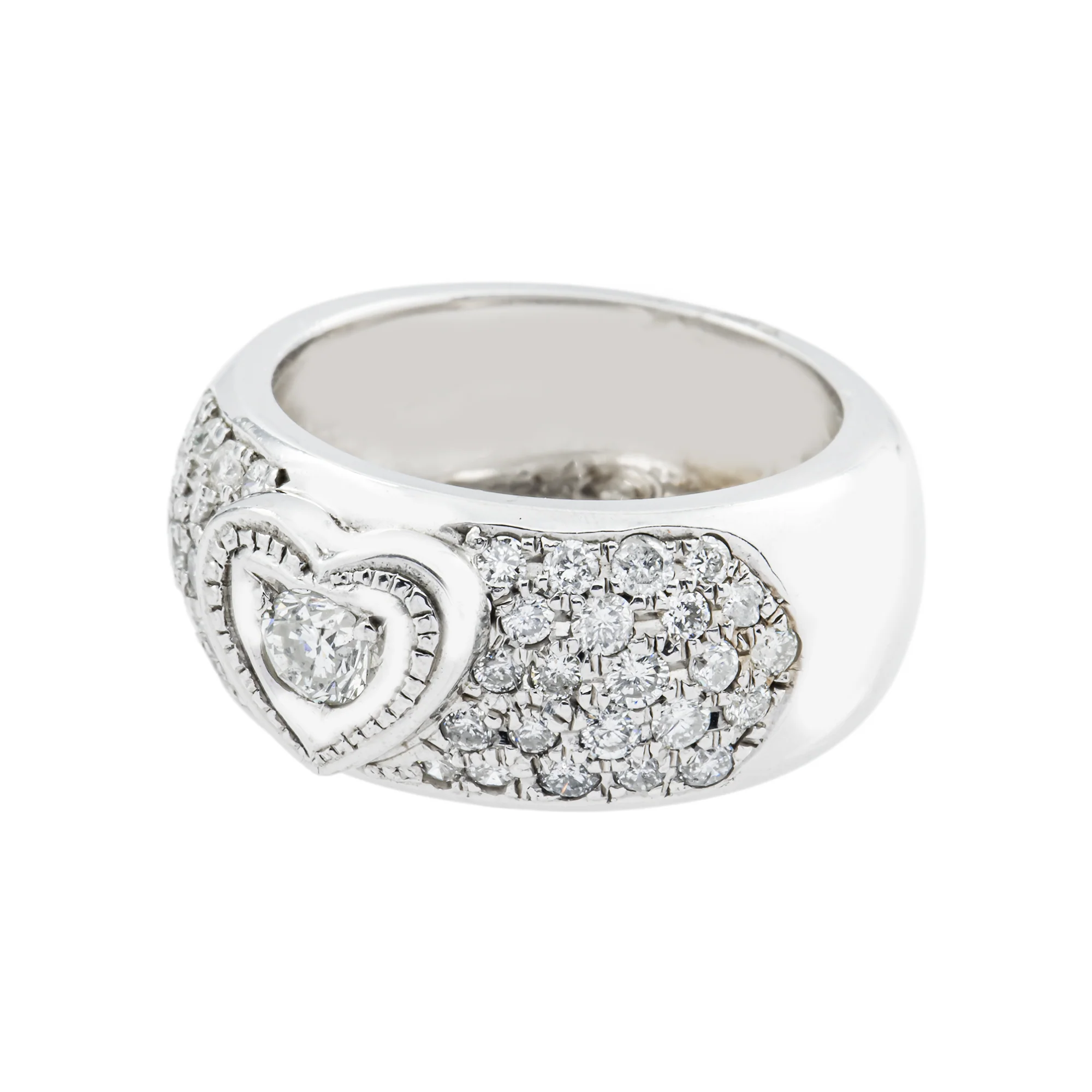 14K White Gold 5 Row Pave Set Heart Shaped Diamond Round Ring 1.14ct - Image 4