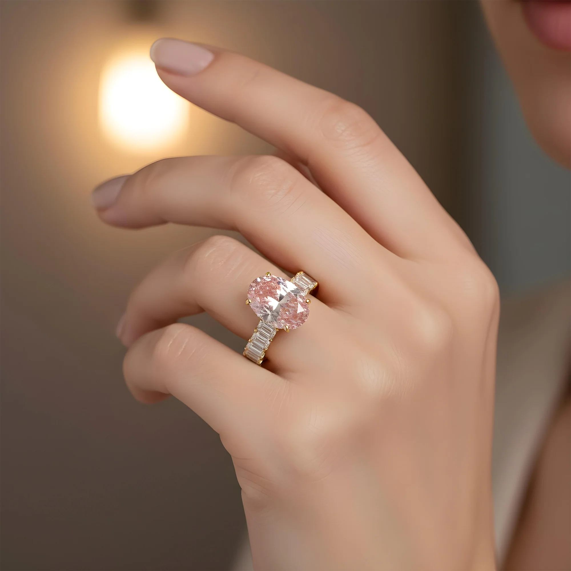 14K White Gold 5.0ct Oval Cut Fancy Vivid Pink Diamond Ring 8.10ctw - Image 8