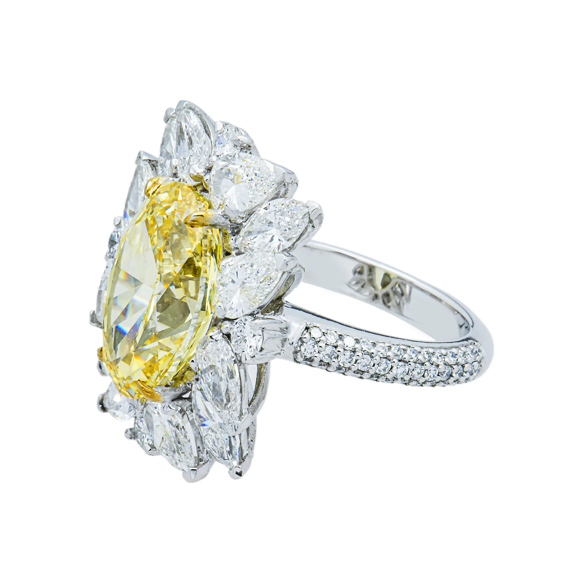 14K White Gold 6.49ct Oval Fancy Yellow & White Diamond Ring 10.50ctw - Image 3