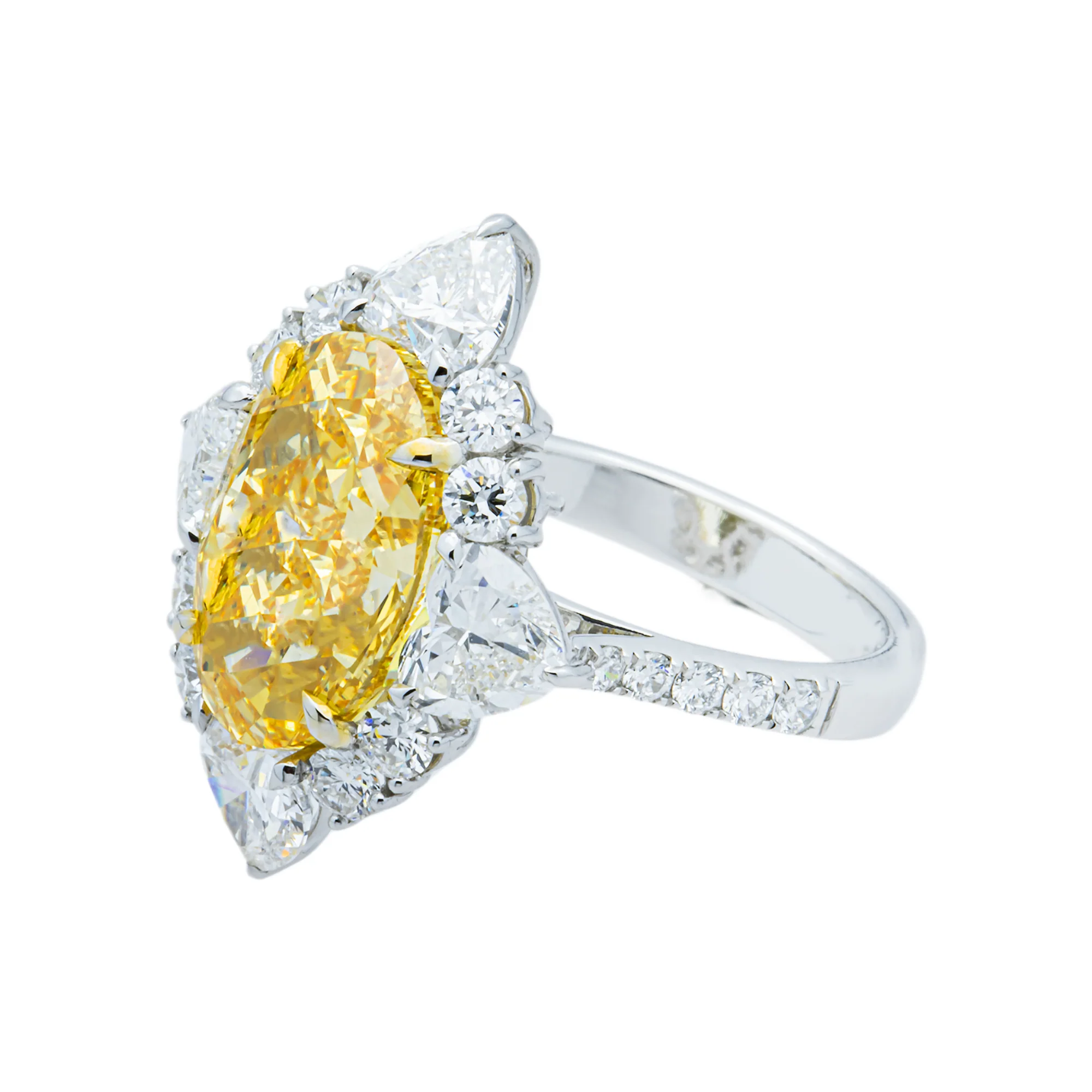 14K White Gold 7.03ct Multi Shape Fancy Yellow & White Diamond Ring 10.13ctw - Image 3