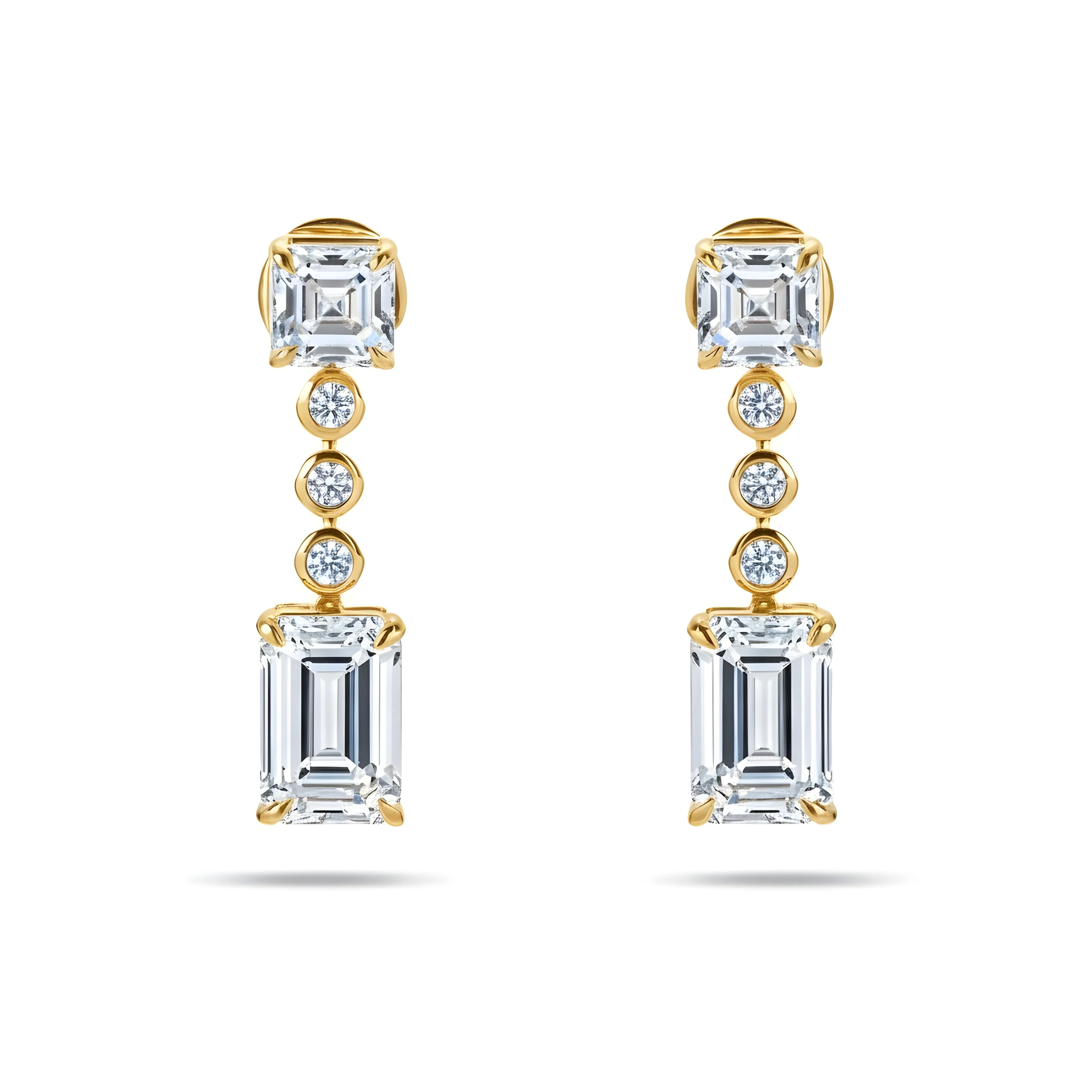 14K White Gold Asscher & Emerald Cut Diamond Short Drop Earrings 8.29ctw - Image 4