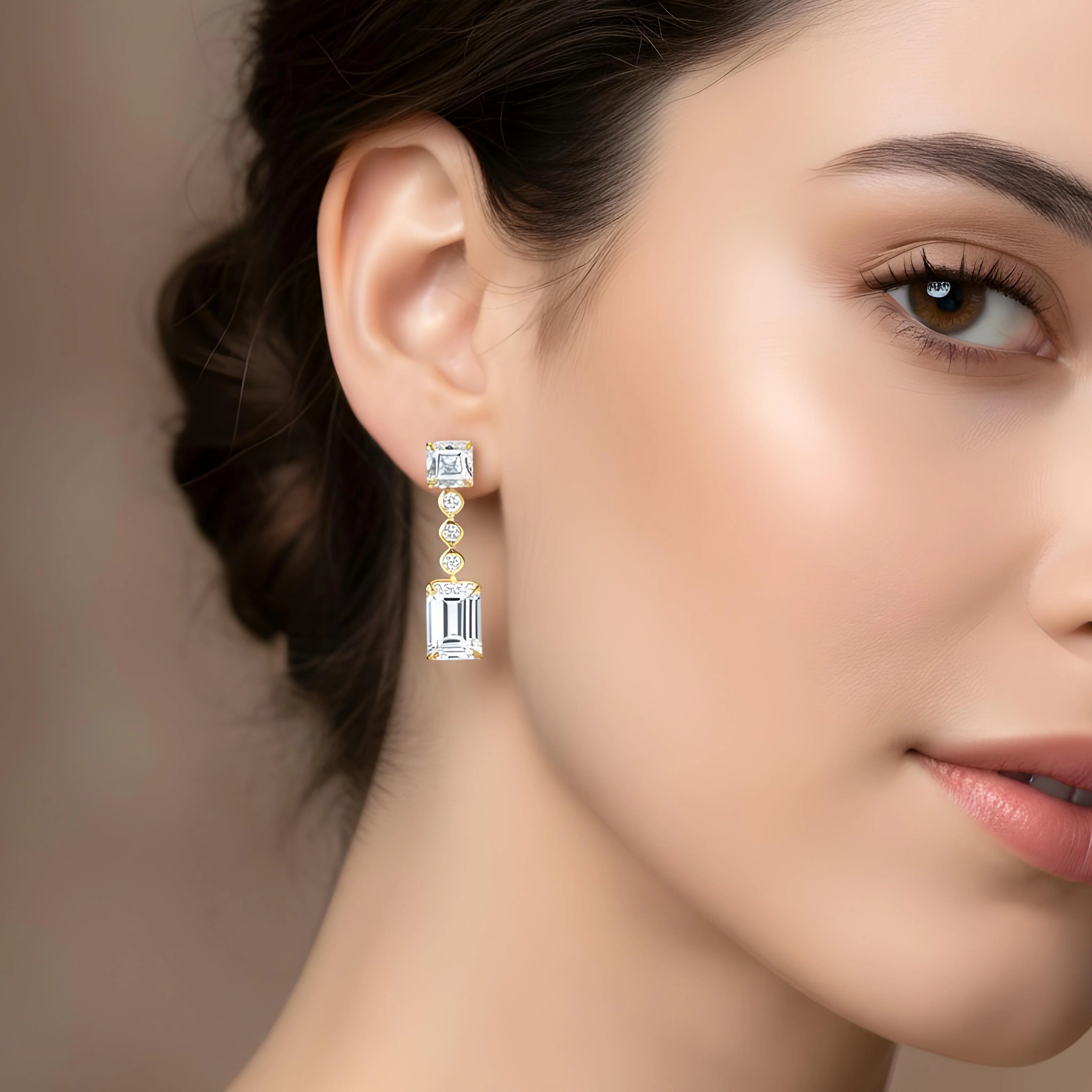 14K White Gold Asscher & Emerald Cut Diamond Short Drop Earrings 8.29ctw - Image 5