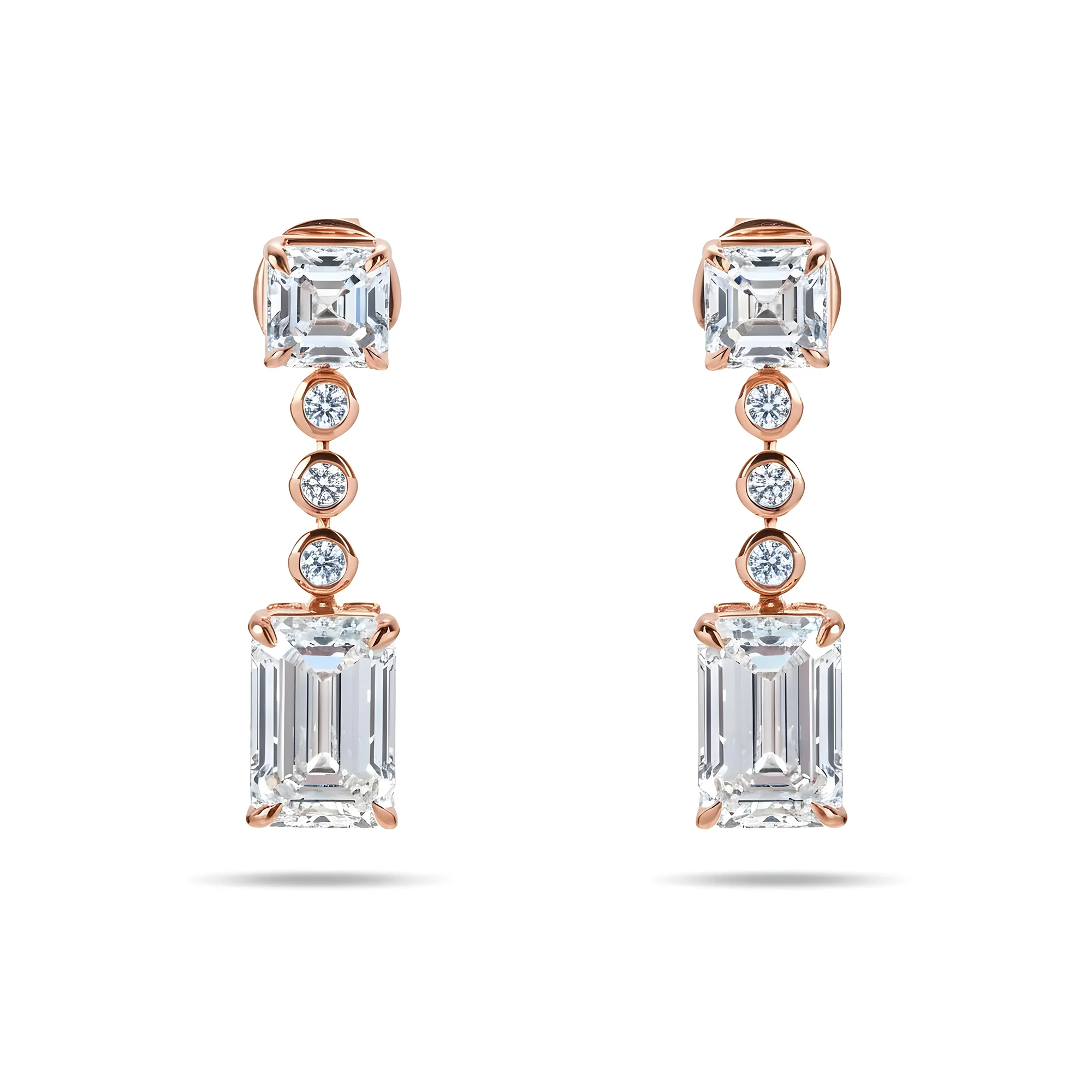 14K White Gold Asscher & Emerald Cut Diamond Short Drop Earrings 8.29ctw - Image 6