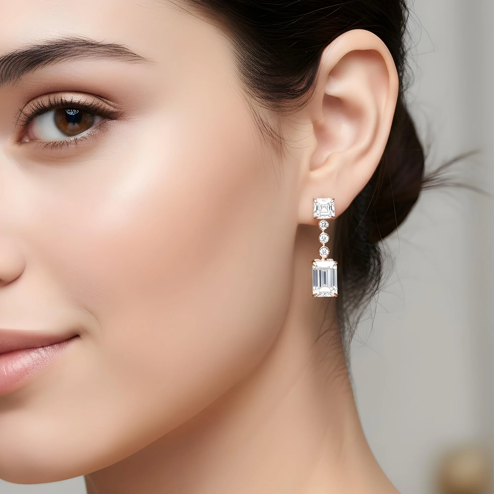 14K White Gold Asscher & Emerald Cut Diamond Short Drop Earrings 8.29ctw - Image 7
