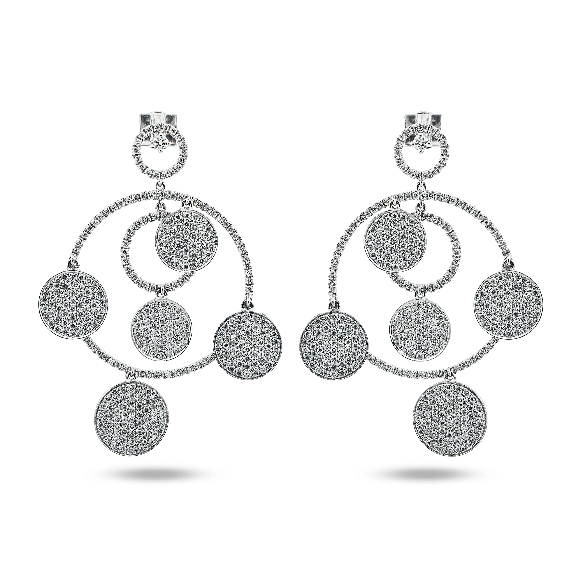 14K White Gold 8 Circle Round Diamond Drop Earrings 3.96ctw