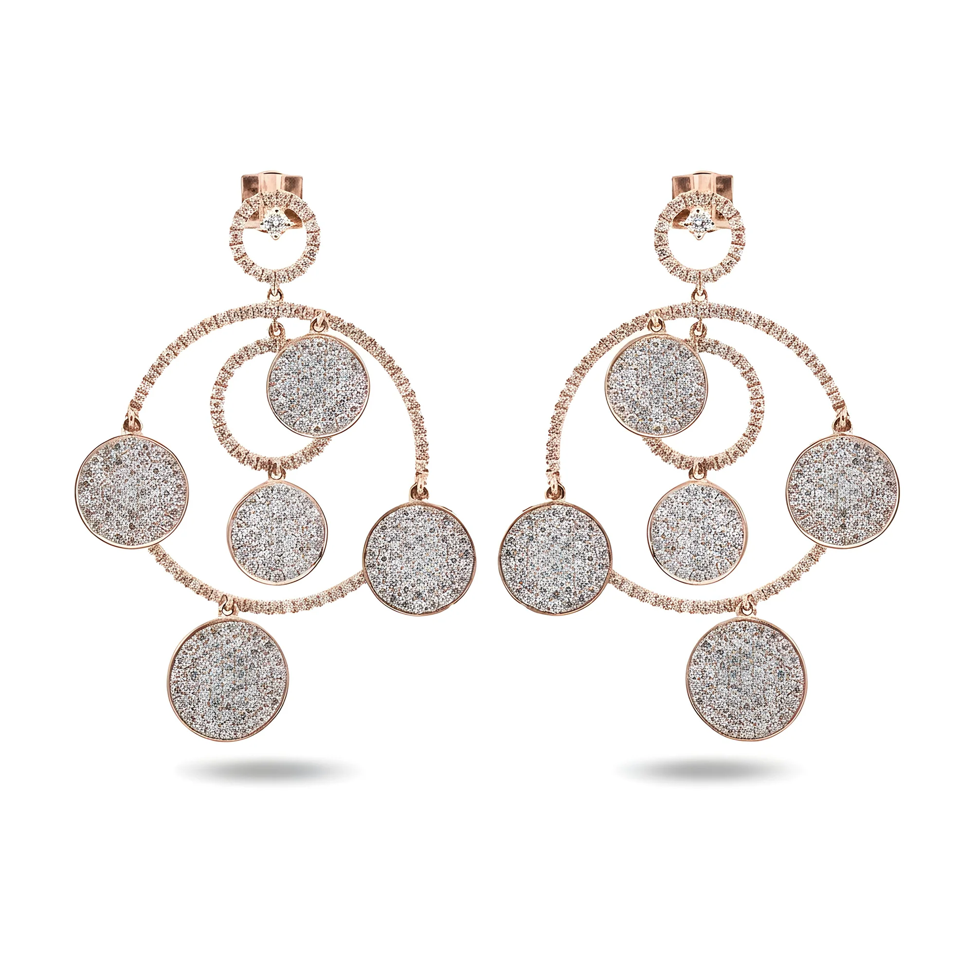 14K White Gold 8 Circle Round Diamond Drop Earrings 3.96ctw - Image 6