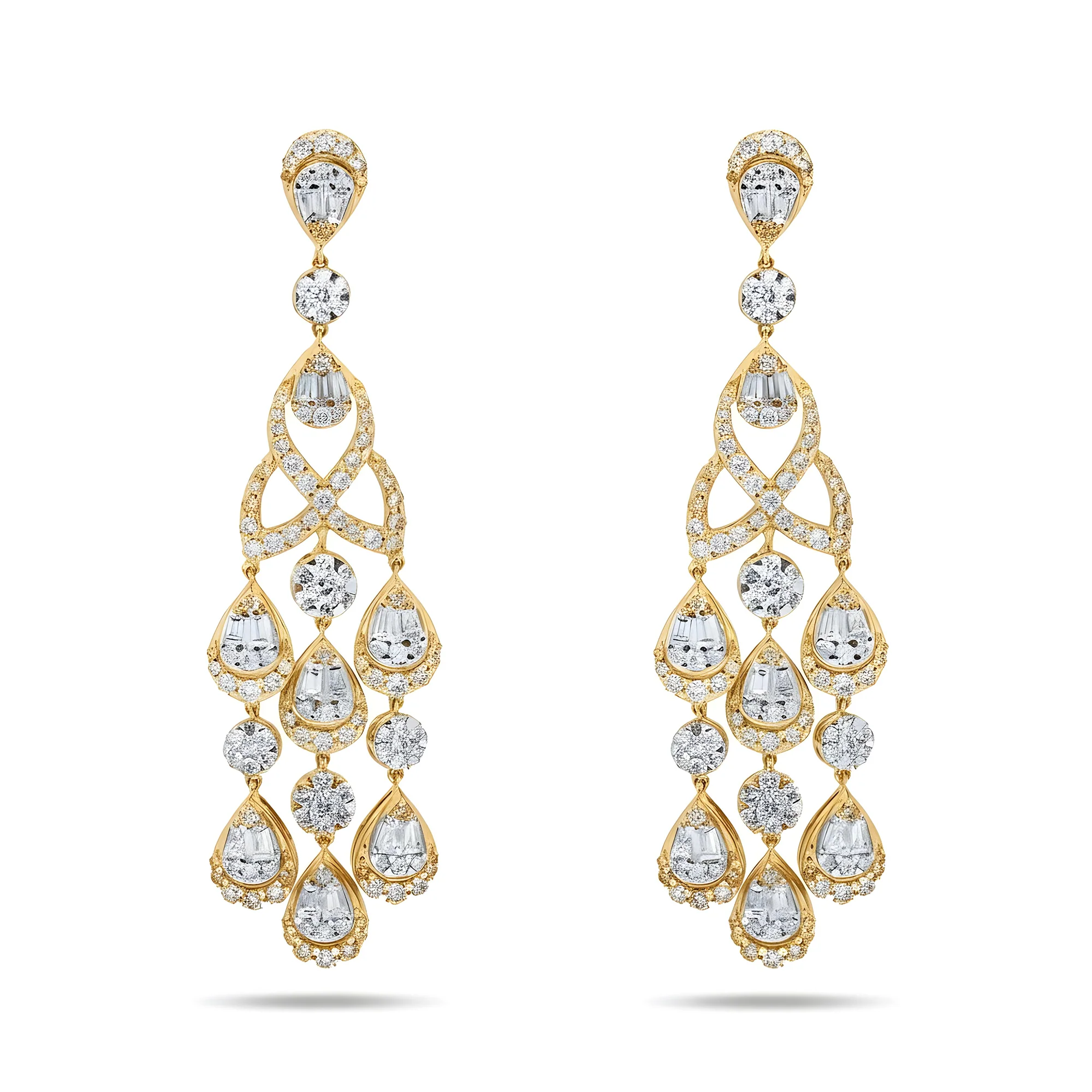 14K White Gold Antique Style Diamond Chandelier Earrings 5.51ctw - Image 4