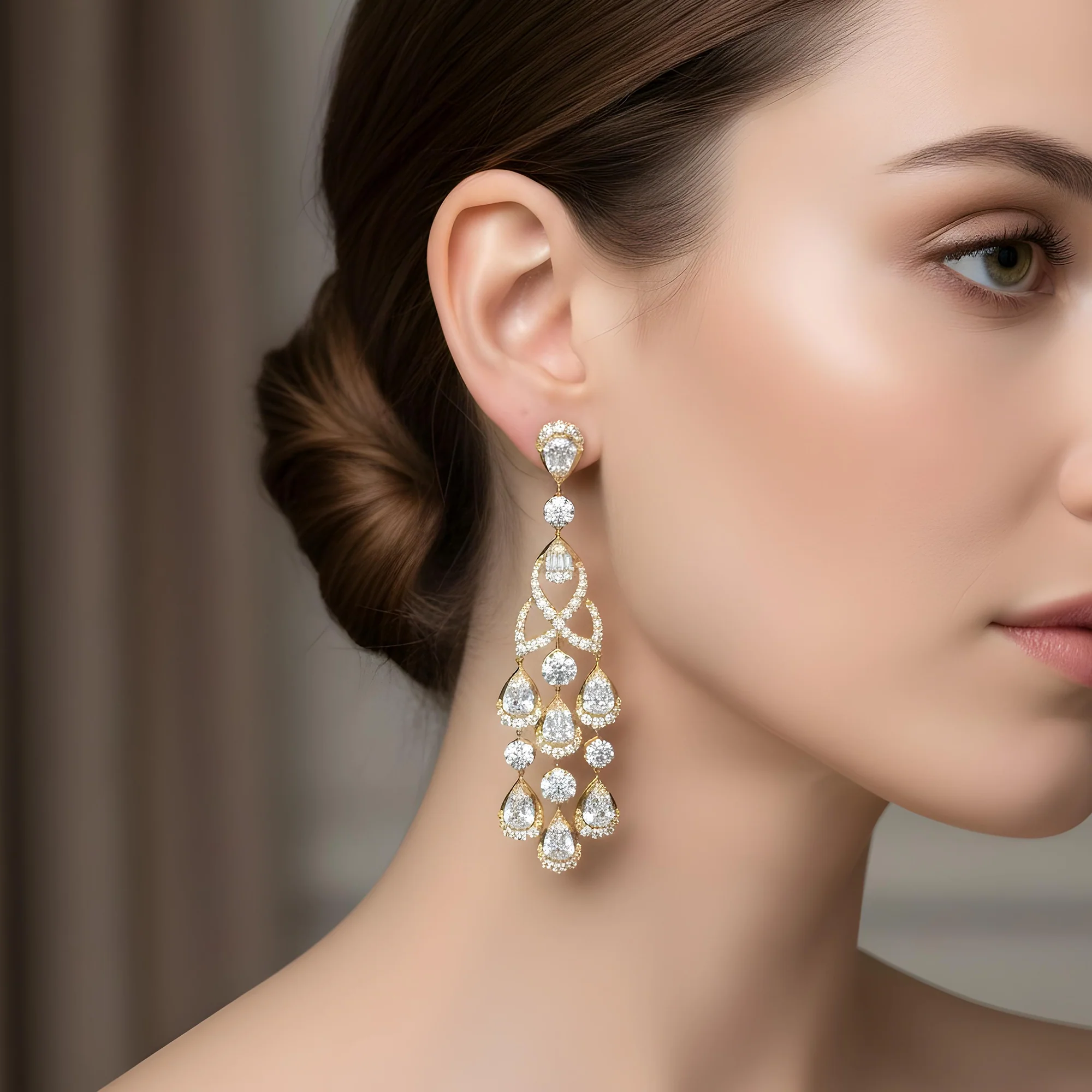 14K White Gold Antique Style Diamond Chandelier Earrings 5.51ctw - Image 5