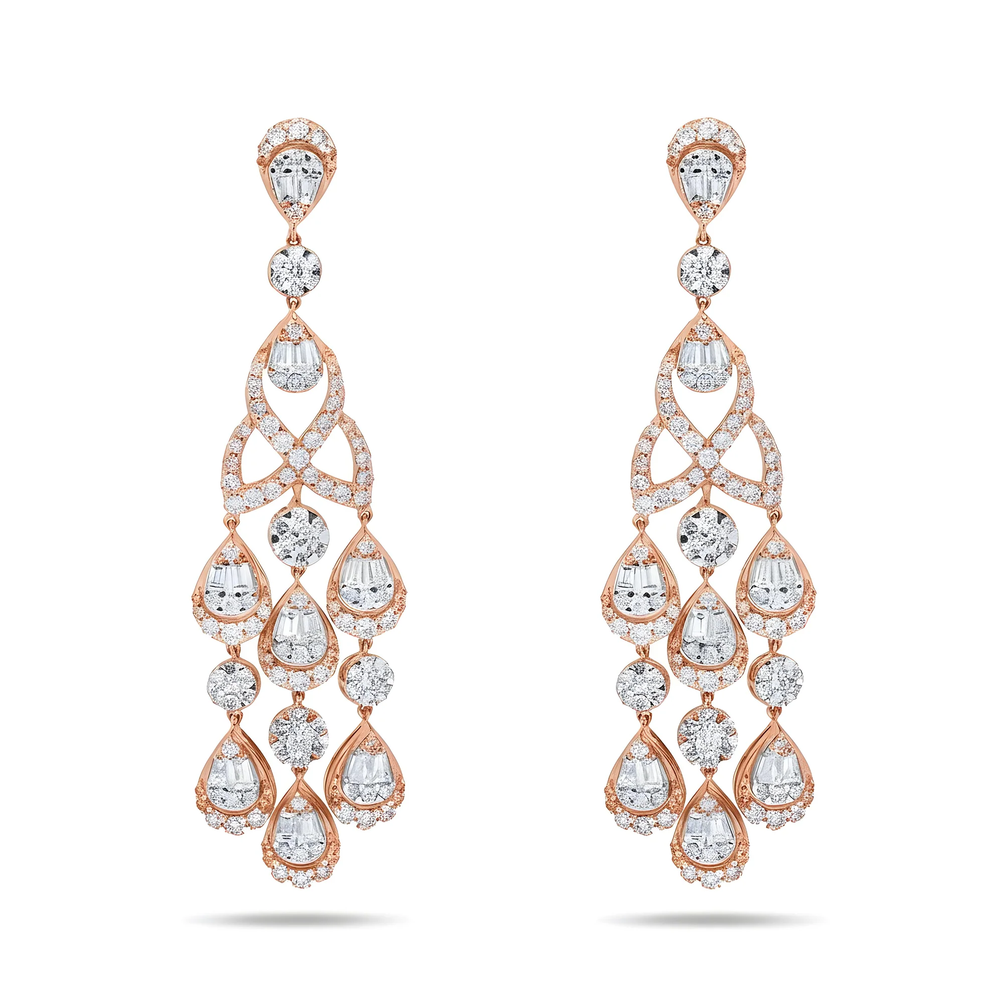 14K White Gold Antique Style Diamond Chandelier Earrings 5.51ctw - Image 6