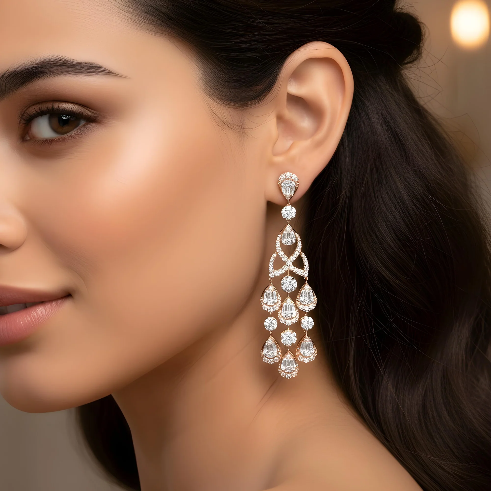 14K White Gold Antique Style Diamond Chandelier Earrings 5.51ctw - Image 7