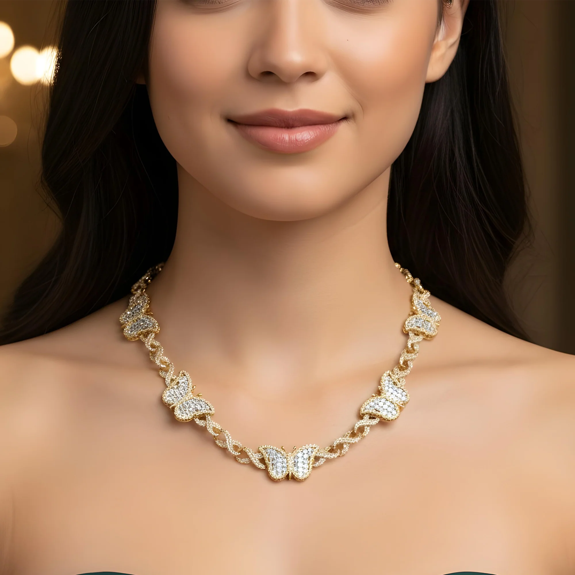 14K White Gold Asscher Cut Diamond Butterfly Infinity Link Necklace 25.18ct - Image 5