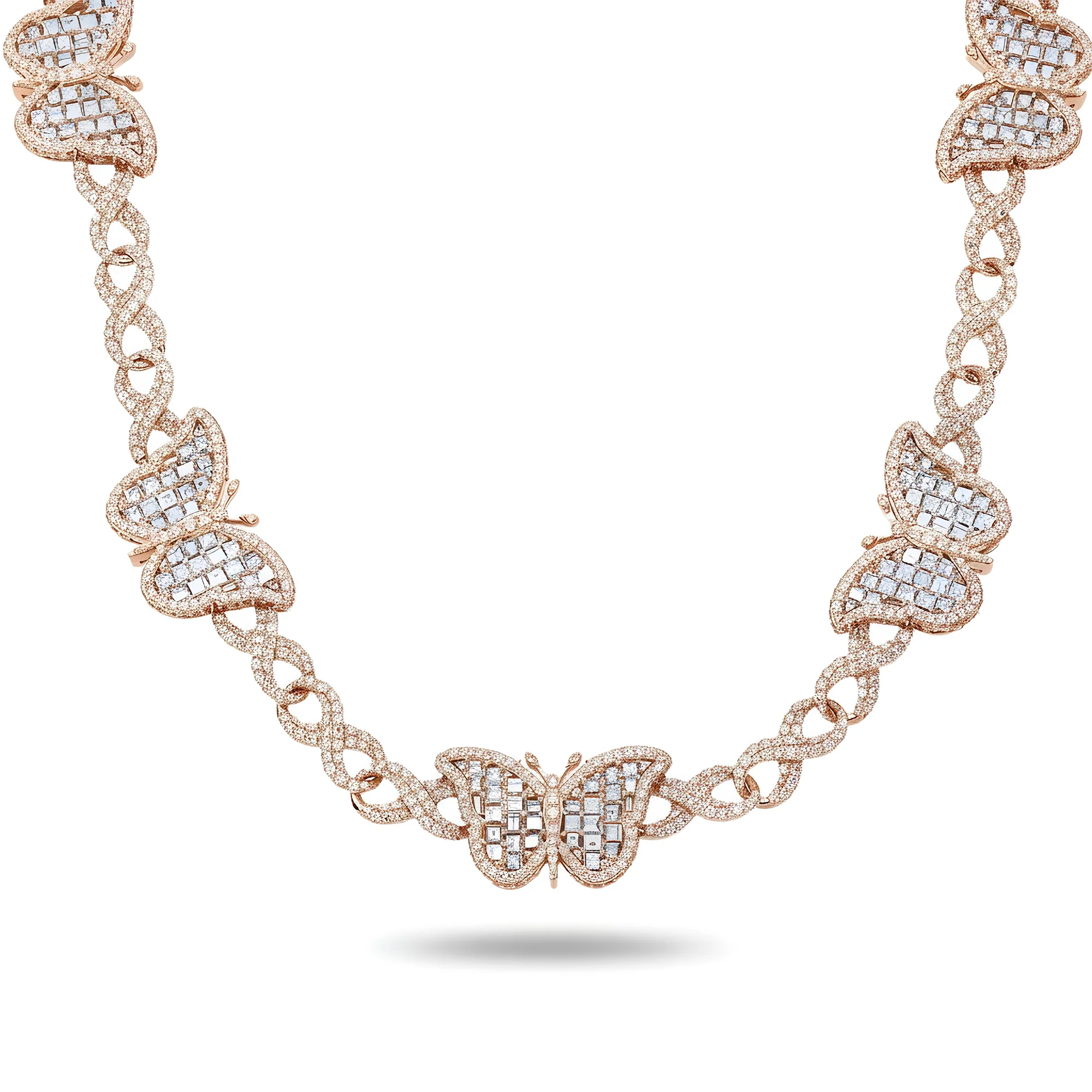 14K White Gold Asscher Cut Diamond Butterfly Infinity Link Necklace 25.18ct - Image 6