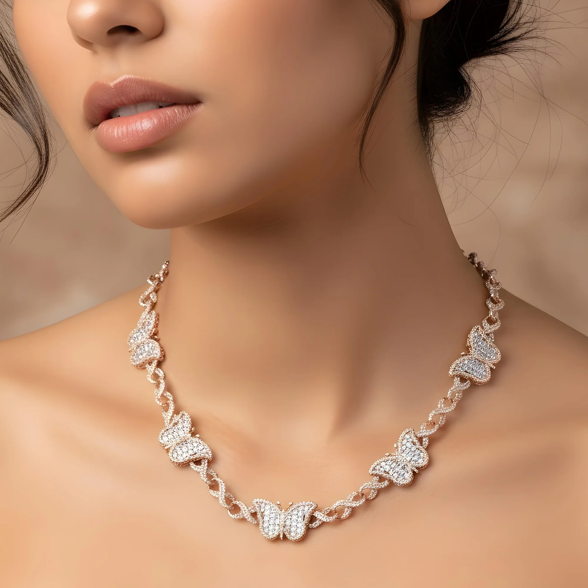 14K White Gold Asscher Cut Diamond Butterfly Infinity Link Necklace 25.18ct - Image 7