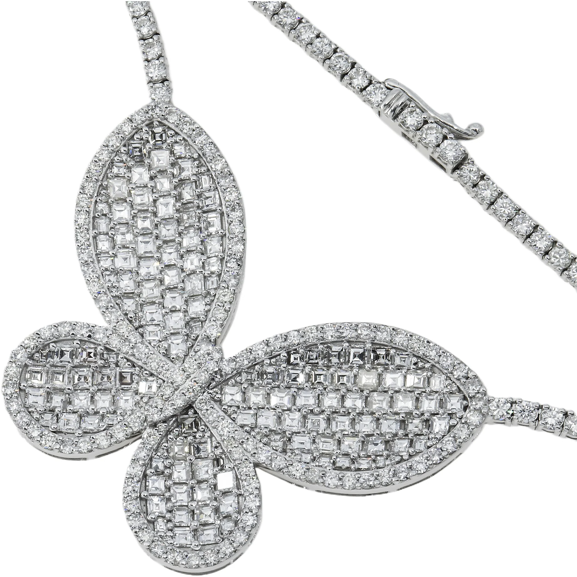 14K White Gold Asscher Cut Diamond Butterfly Pendant & Chain Necklace 15.16ct - Image 3